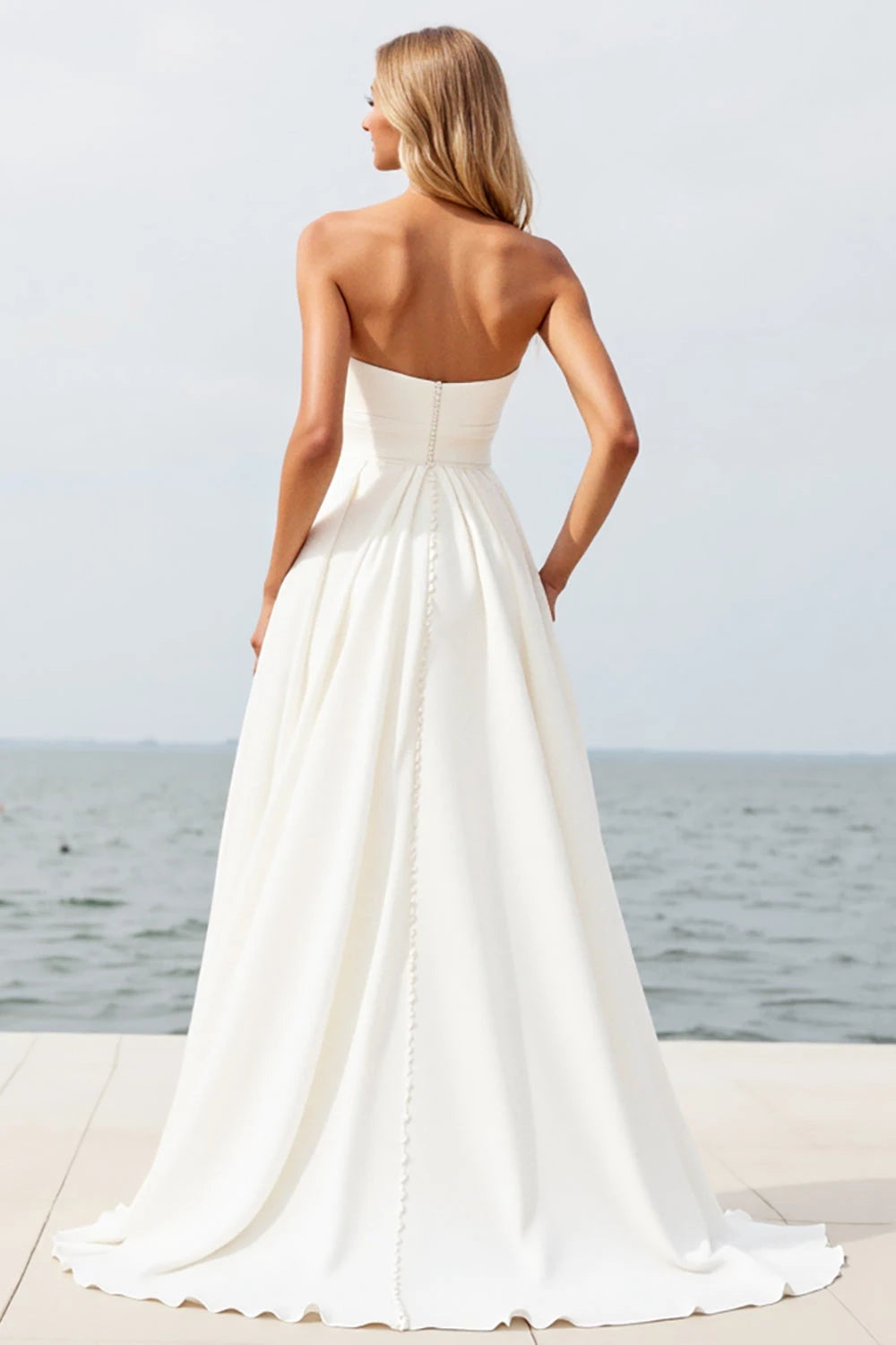 Alluring A Line Strapless Sleeveless Button Back Floor Length Wedding Dress