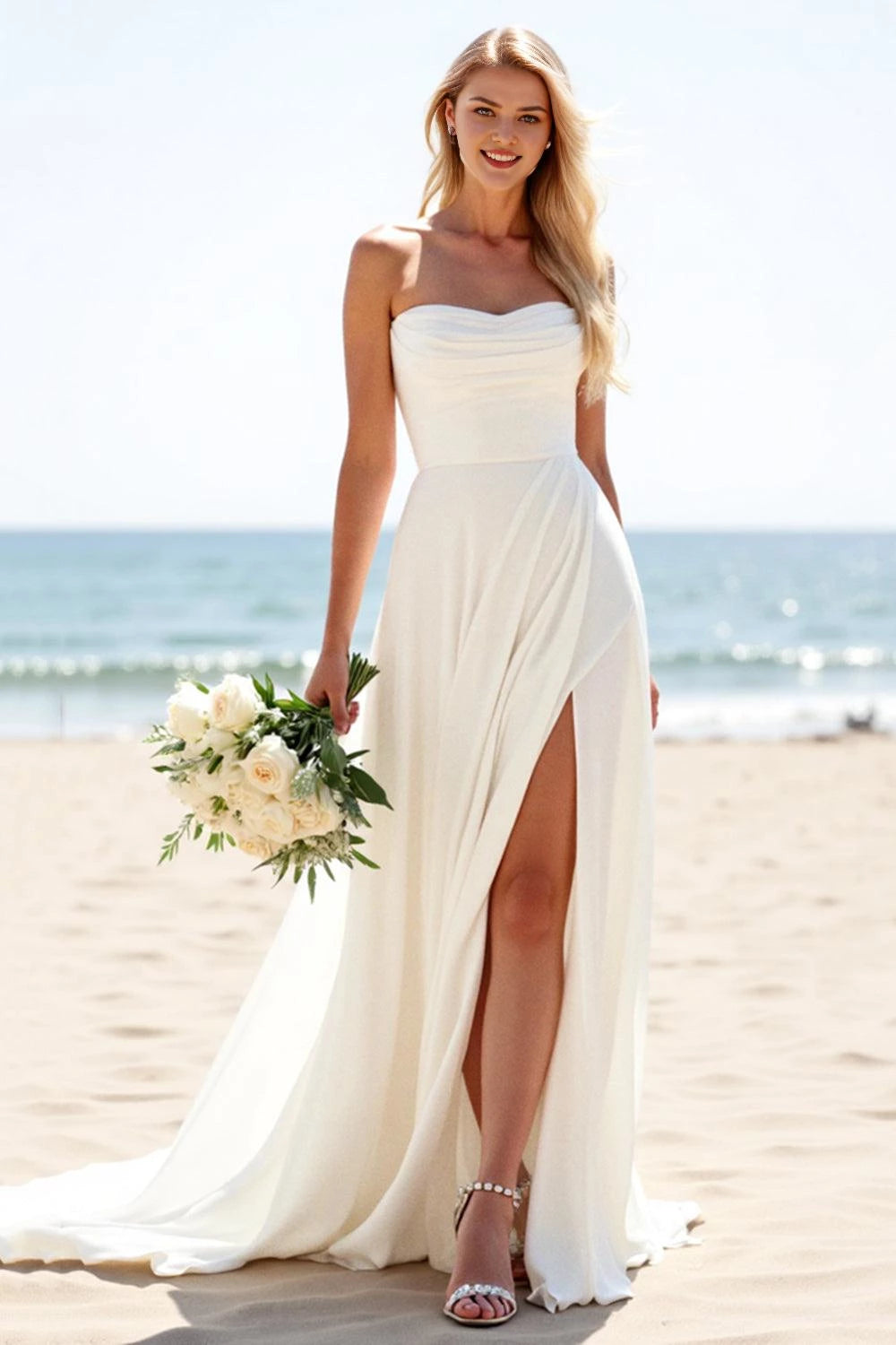 Alluring A Line Strapless Sleeveless Open Back Floor Length Wedding Dress