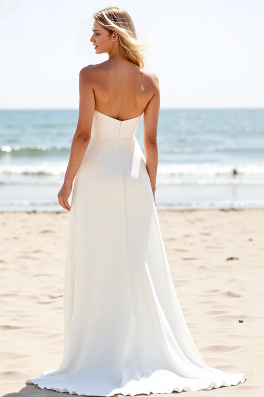 Alluring A Line Strapless Sleeveless Open Back Floor Length Wedding Dress