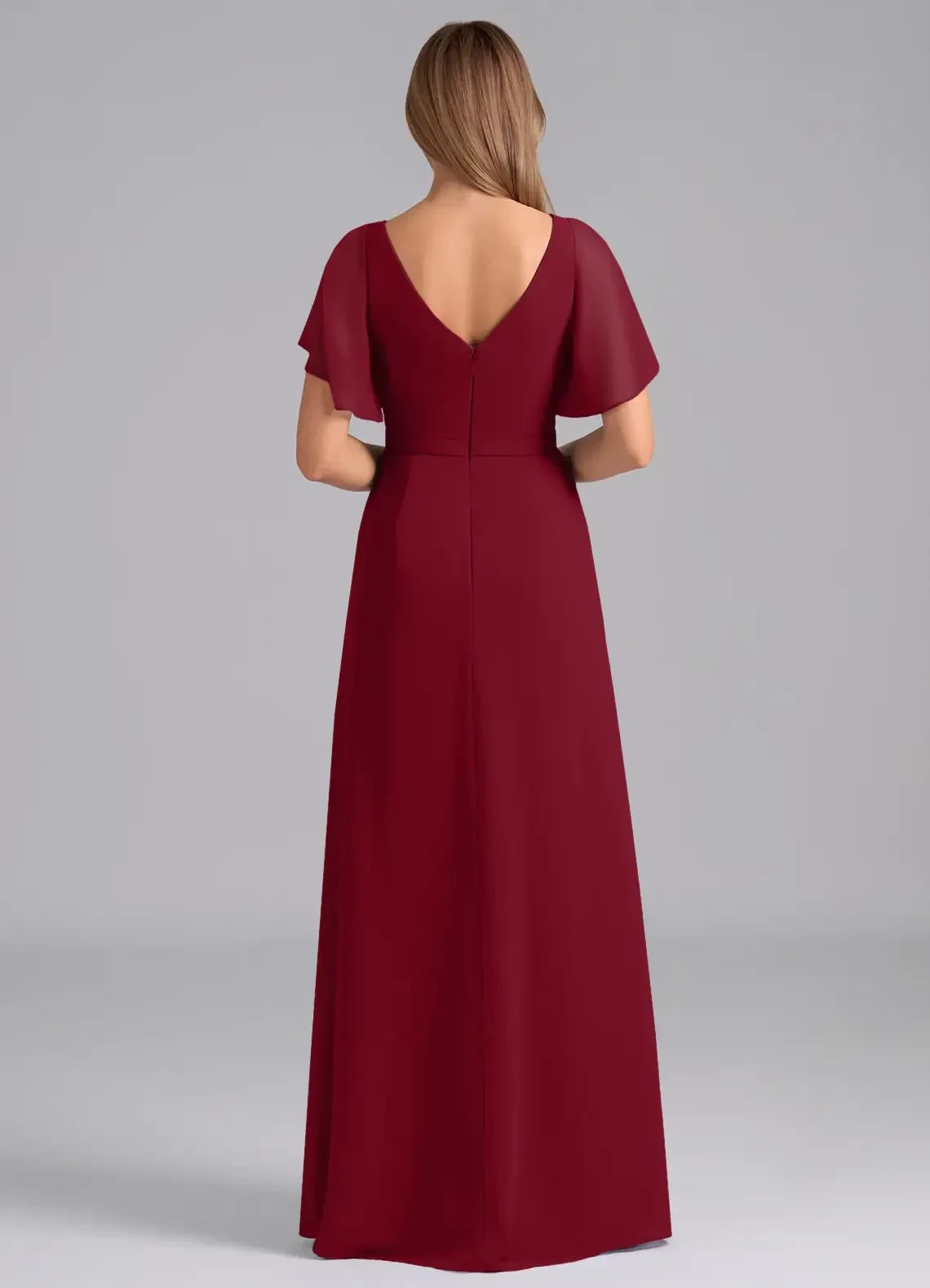 Alluring A Line V Neck Flutter Sleeve V Back Floor Length Bridesmaid Dress