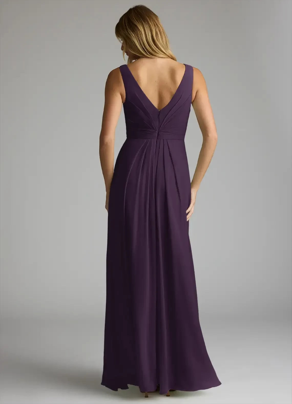 Alluring A Line V Neck Sleeveless Pleated Back Floor Length Bridesmaid Dress