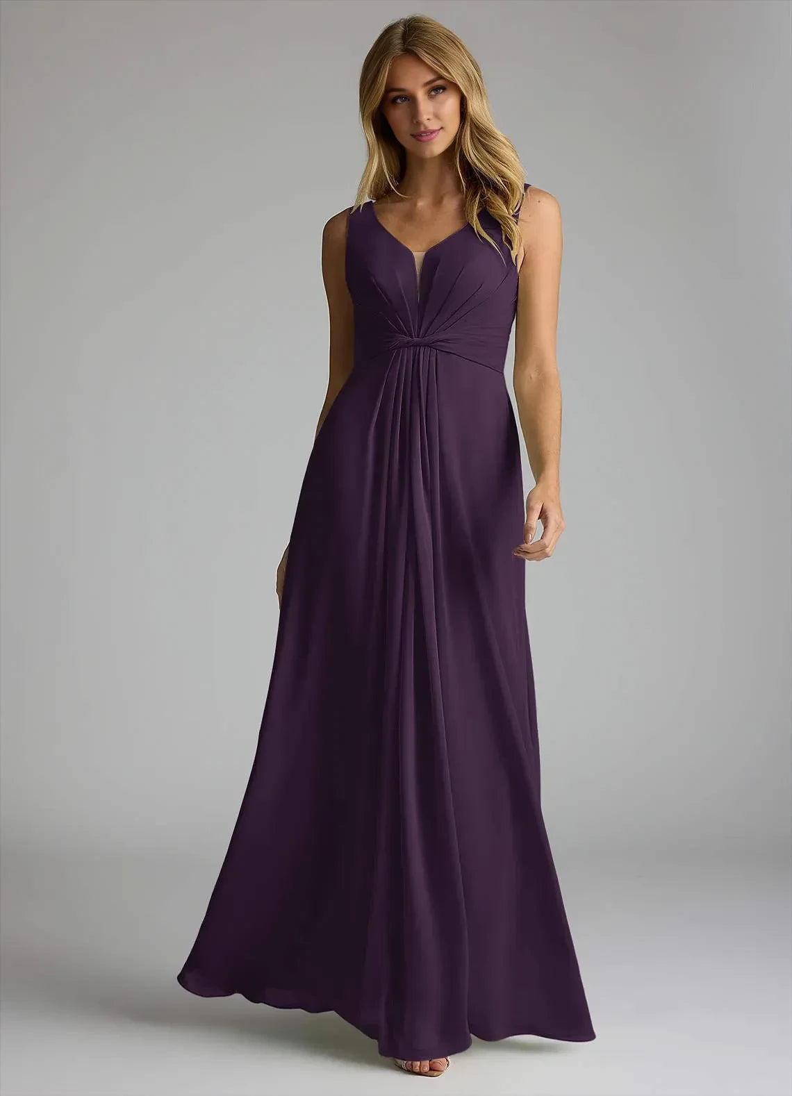 Alluring A Line V Neck Sleeveless Pleated Back Floor Length Bridesmaid Dress