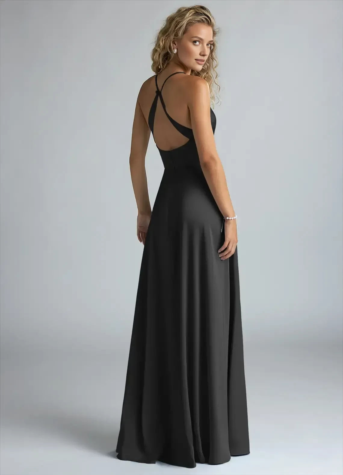 Alluring A Line V Neck Spaghetti Strap Crisscross Back Floor Length Bridesmaid Dress ﻿