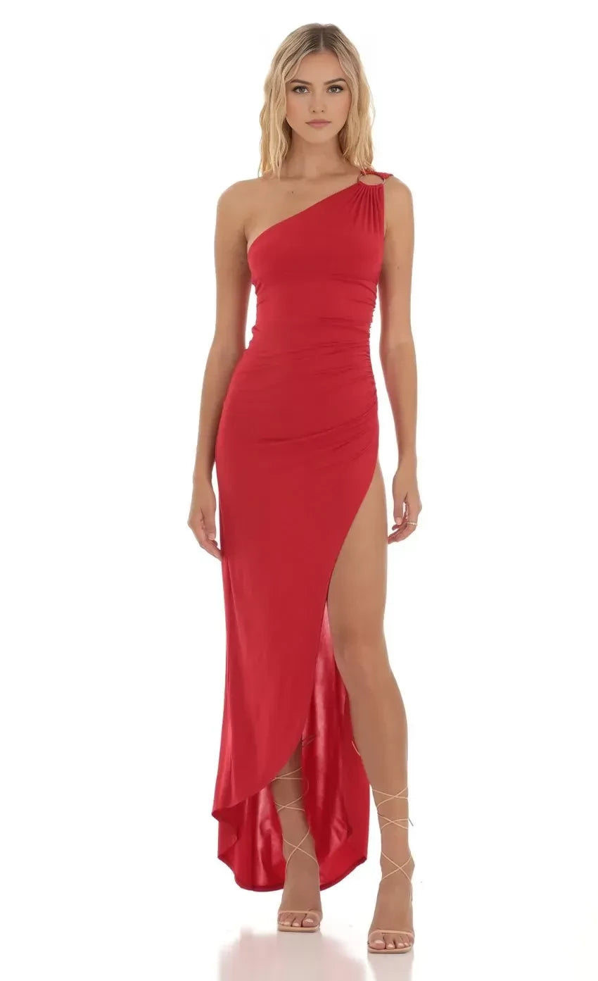 Alluring Asymmetrical One Shoulder Sleeveless Tie Back High Low Evening Dress