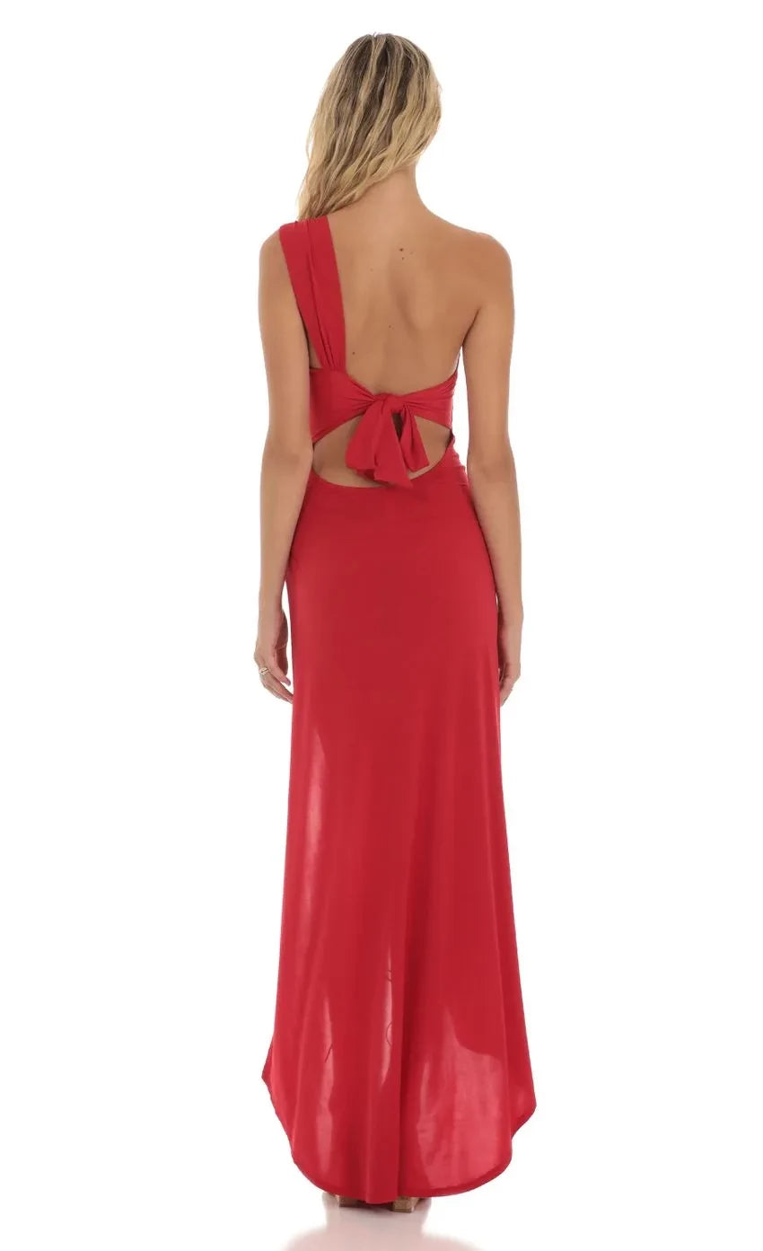 Alluring Asymmetrical One Shoulder Sleeveless Tie Back High Low Evening Dress