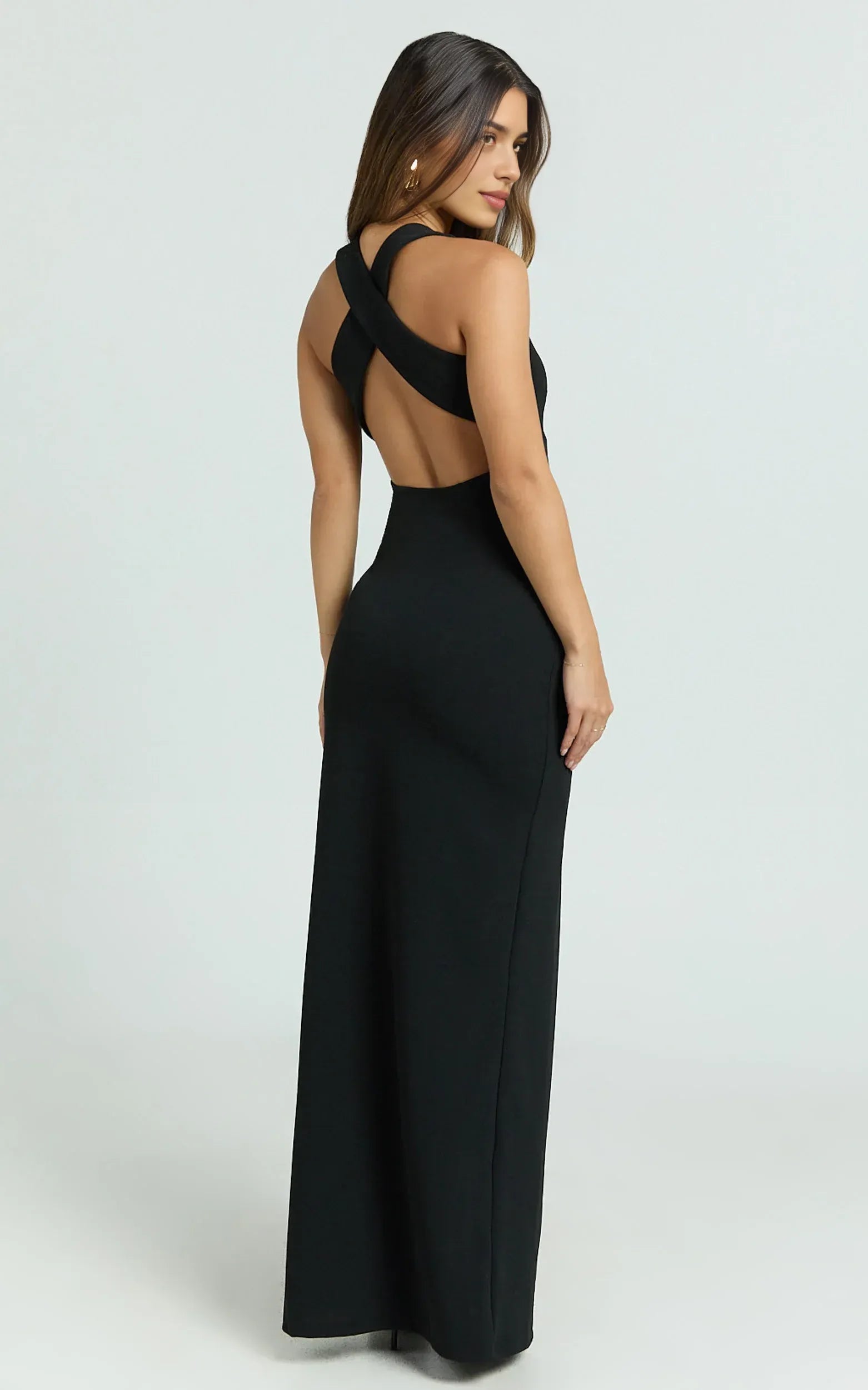 Alluring Bodycon High Neck Sleeveless Crisscross Back Floor Length Plus Size Evening Dress