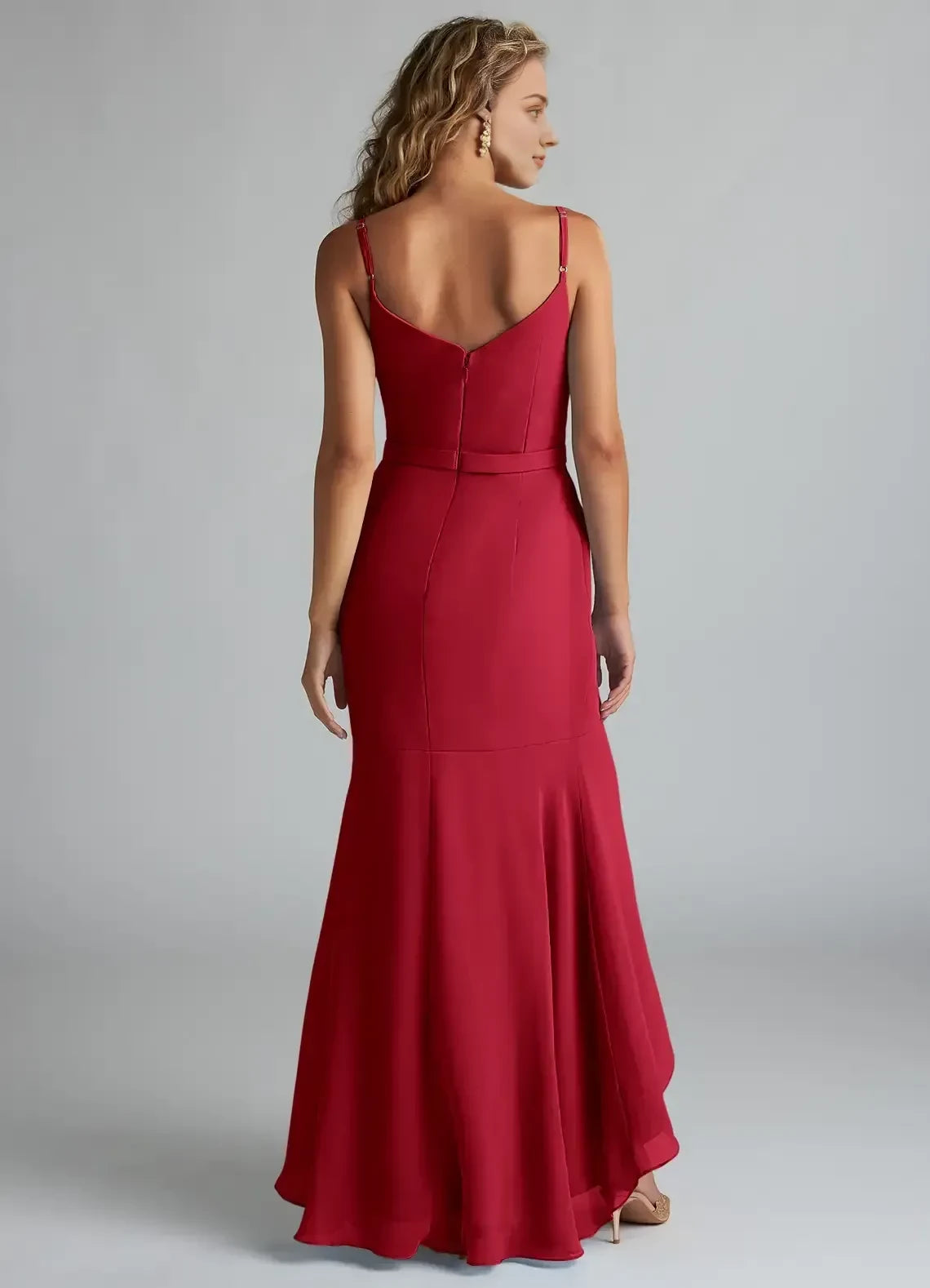 Alluring Mermaid Cowl Neck Spaghetti Strap Zipper Back High Low Bridesmaid Dress