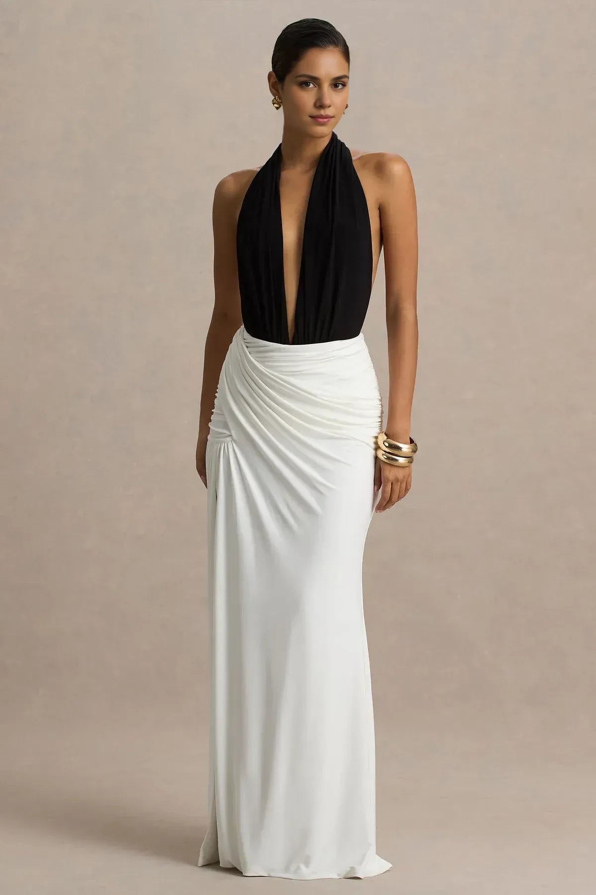 Alluring Mermaid Halter Neck Sleeveless Open Back Floor Length Evening Dress