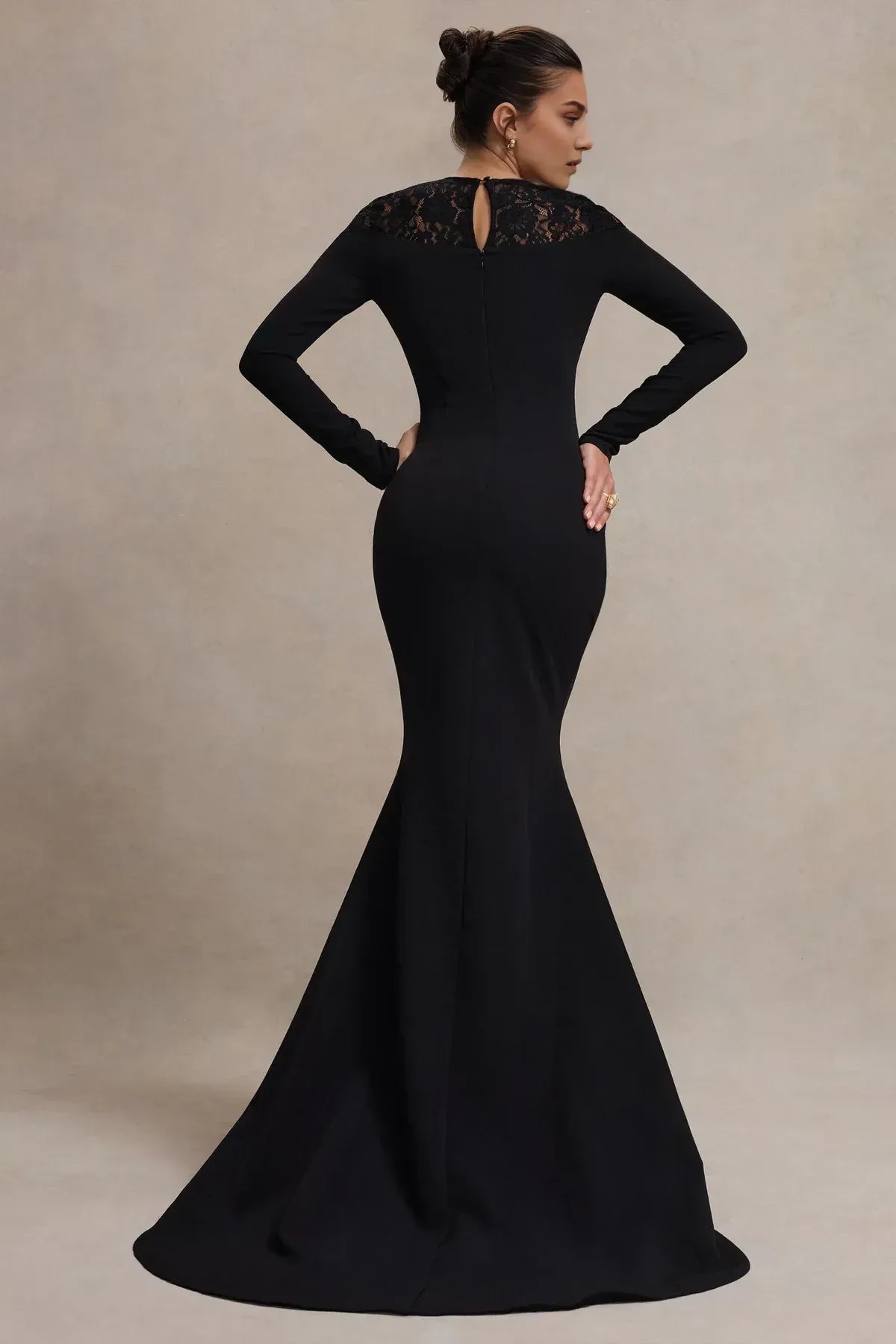 Alluring Mermaid Lace Yoke Long Sleeve Zipper Back Floor Length Evening Dress