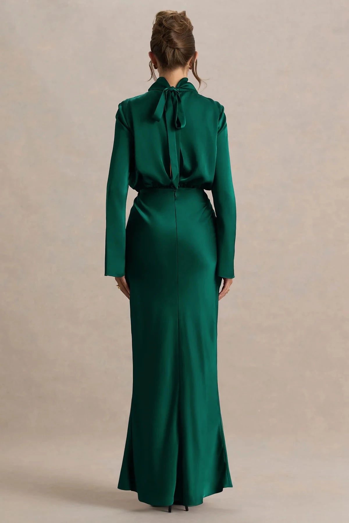 Alluring Mermaid Mock Neck Bell Sleeve Tie Back Floor Length Evening Dress