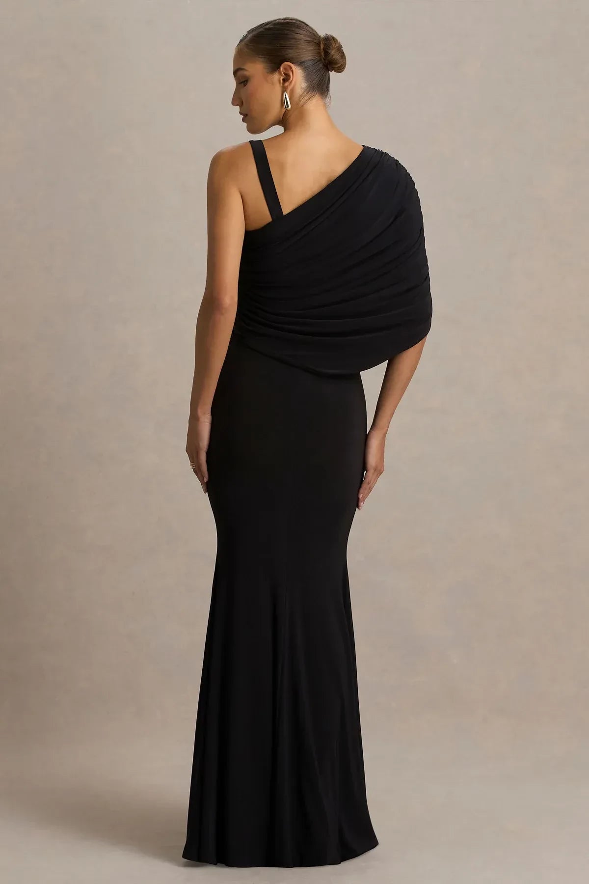 Alluring Mermaid One Shoulder Draped Sleeve Zipper Back Floor Length Evening Dress