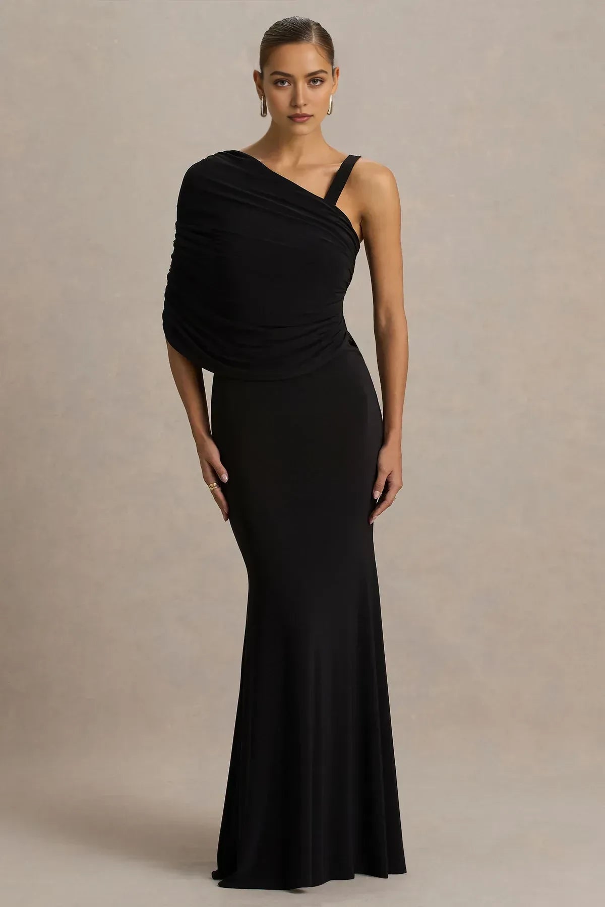 Alluring Mermaid One Shoulder Draped Sleeve Zipper Back Floor Length Evening Dress