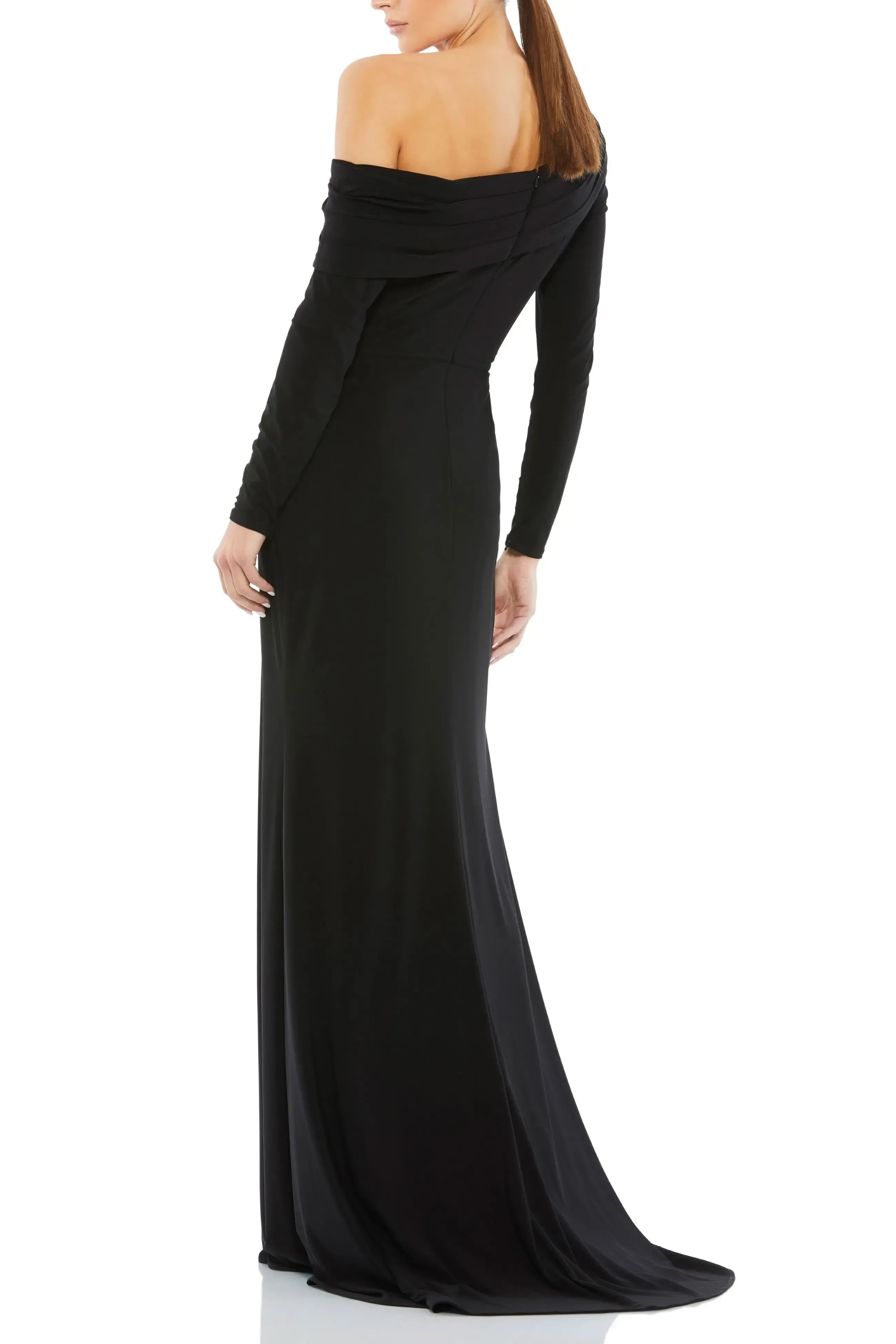 Alluring Mermaid One Shoulder Long Sleeve Ruched Back Floor Length Evening Dress