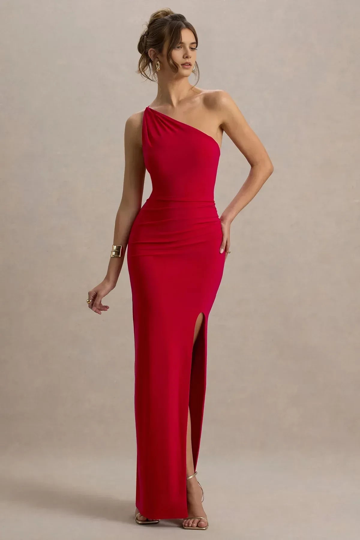 Alluring Mermaid One Shoulder Ruched Back Floor Length Evening Dress