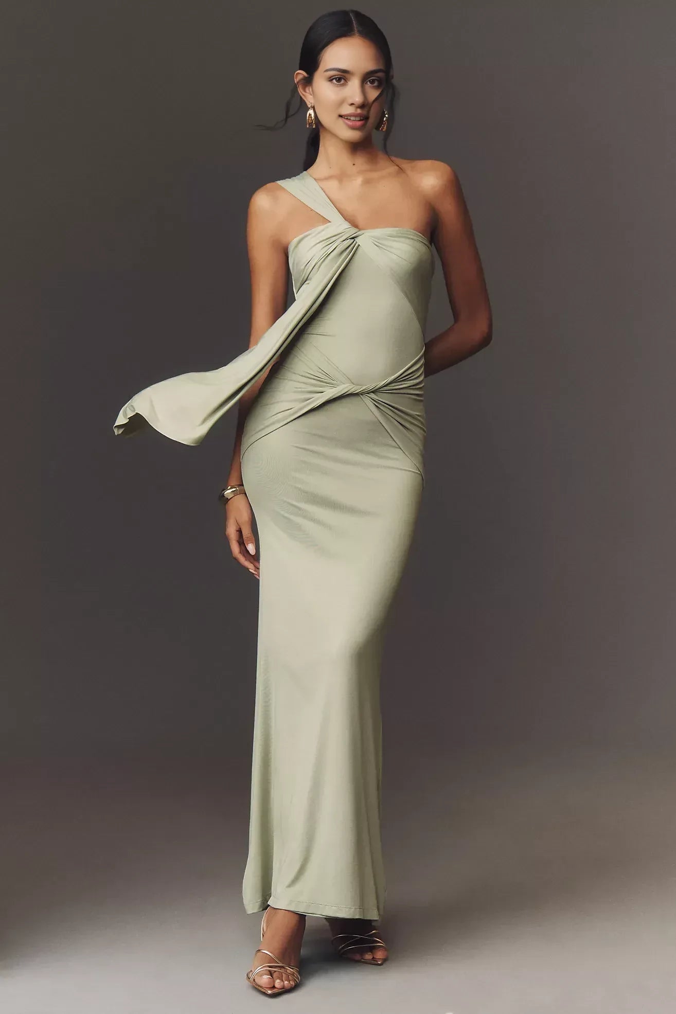 Alluring Mermaid One Shoulder Sleeveless Open Back Floor Length Evening Dress