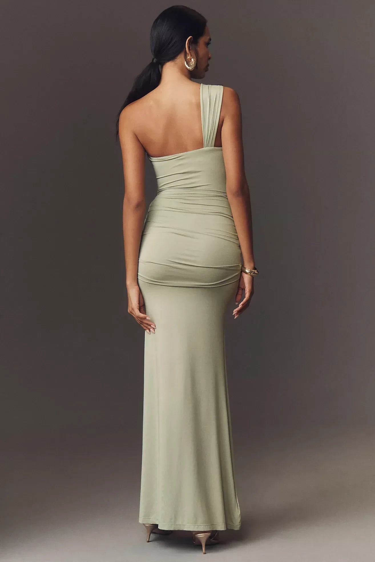 Alluring Mermaid One Shoulder Sleeveless Open Back Floor Length Evening Dress