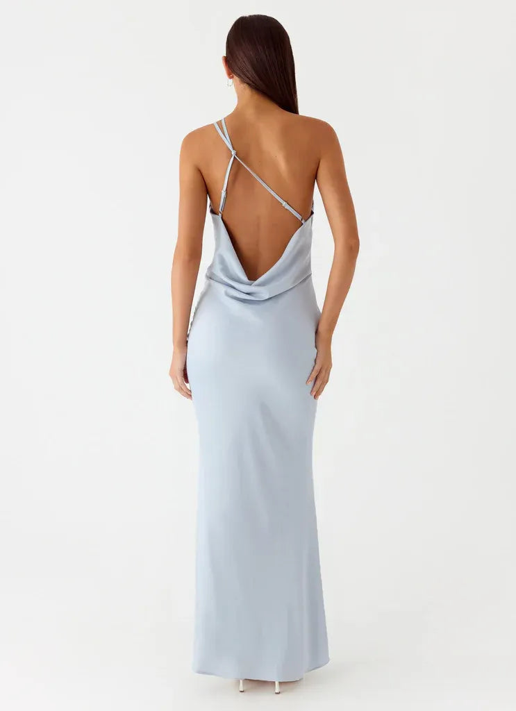 Alluring Mermaid One Shoulder Sleeveless Open Back Floor Length Plus Size Evening Dress