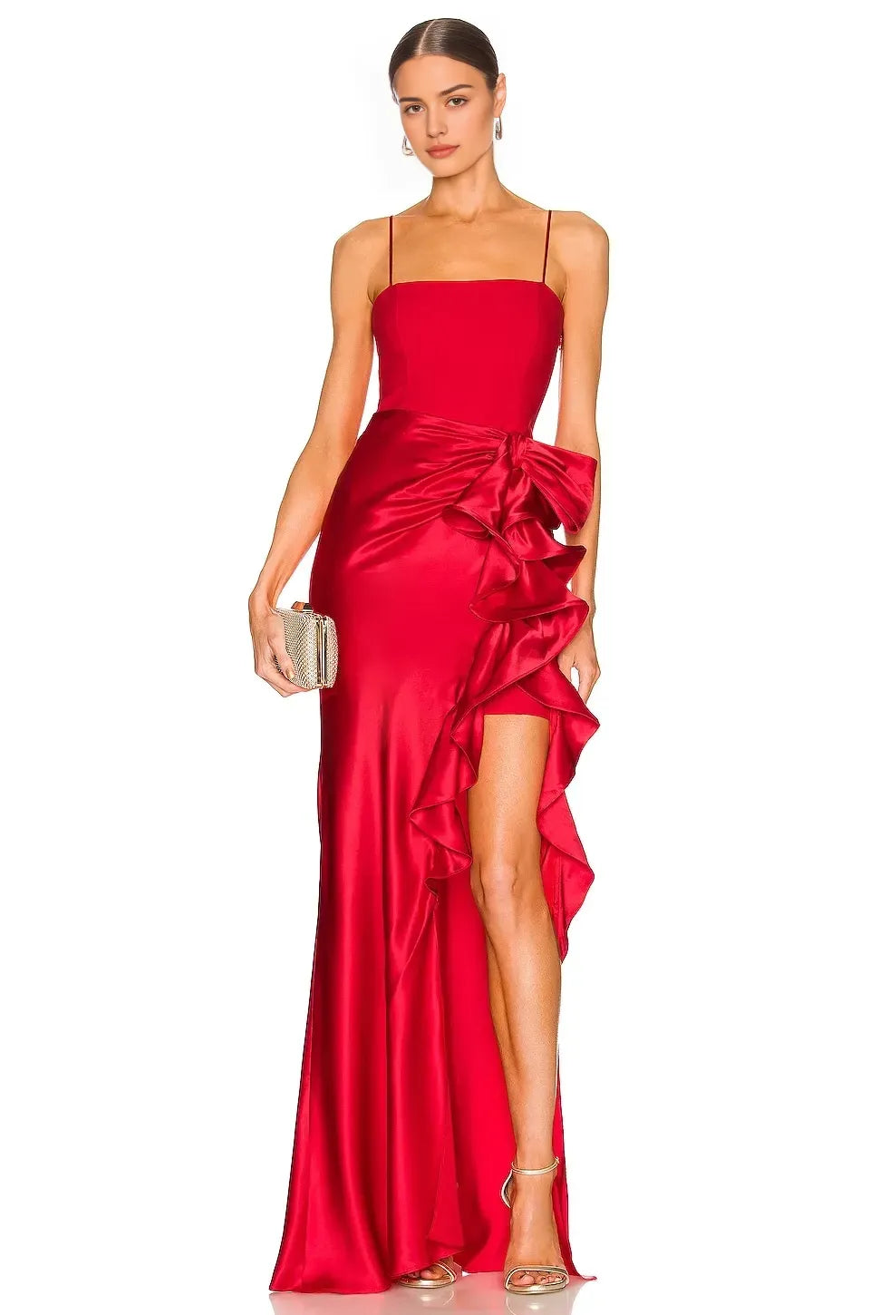 Alluring Mermaid Square Neck Sleeveless Ruffle Bow Floor Length Evening Dress