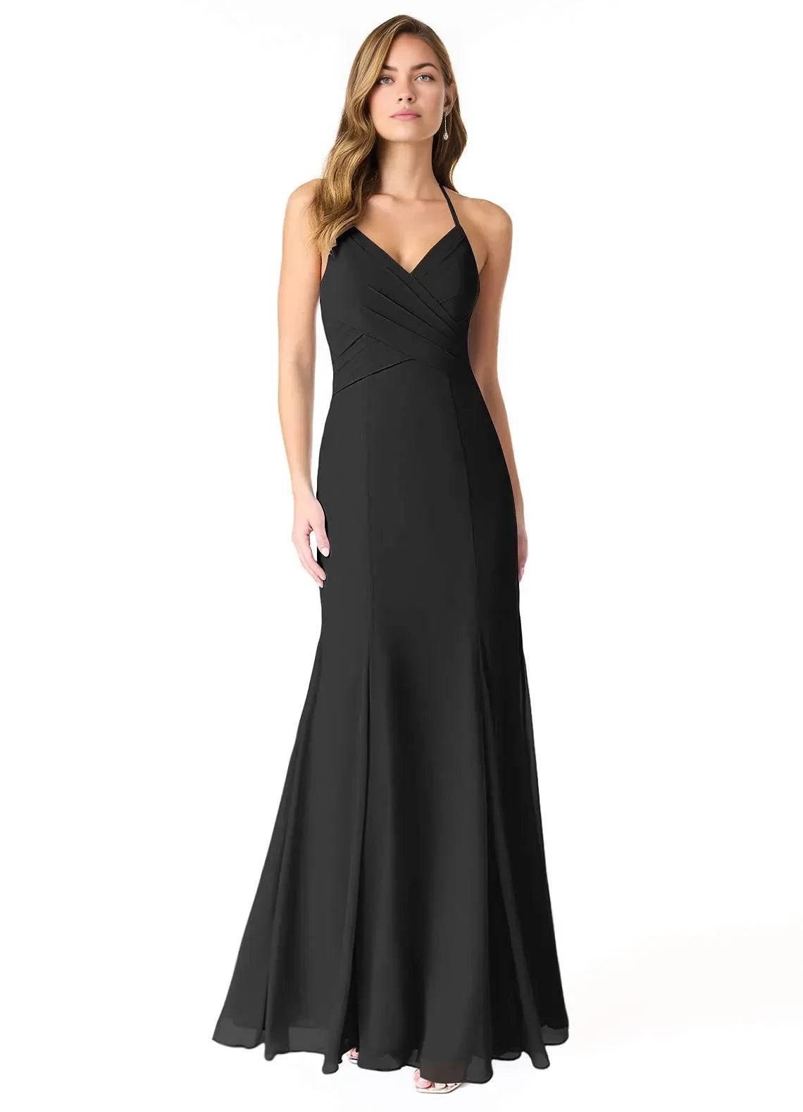Alluring Mermaid V Neck Sleeveless Criss Cross Back Floor Length Bridesmaid Dress