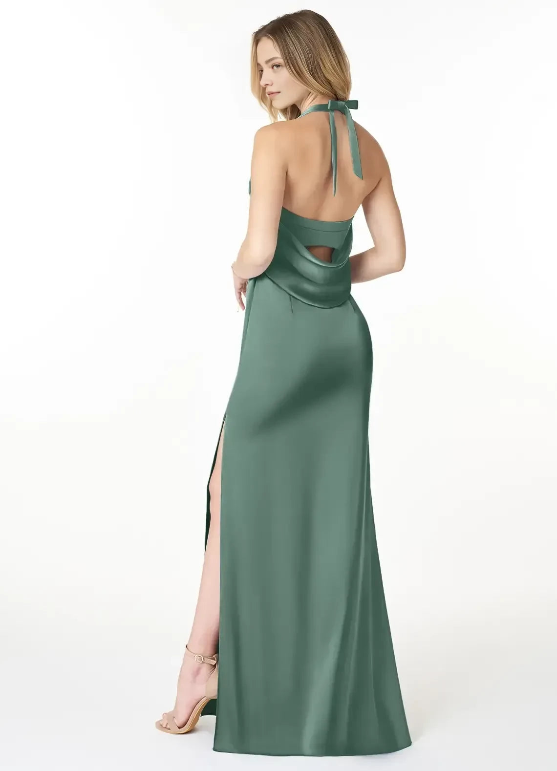 Alluring Sheath Cowl Neck Sleeveless Tie Back Floor Length Bridesmaid Dress