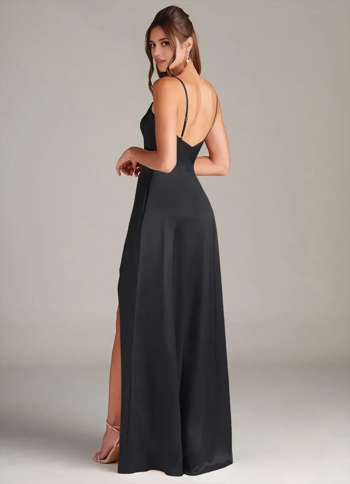 Alluring Sheath Cowl Neck Spaghetti Strap Open Back Floor Length Bridesmaid Dress