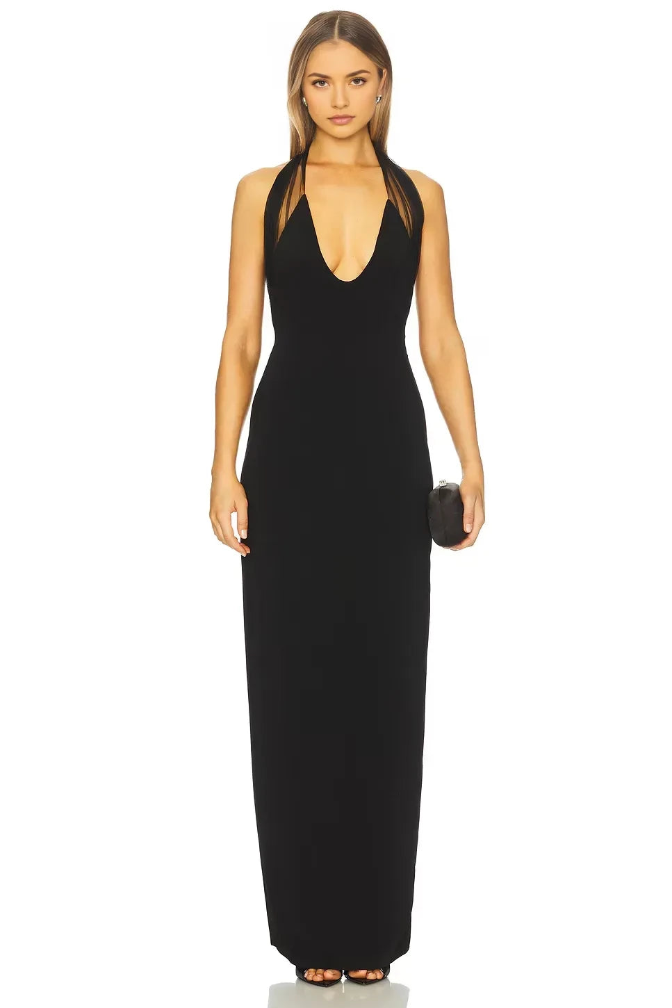 Alluring Sheath Halter Neck Sleeveless Bow Back Floor Length Evening Dress