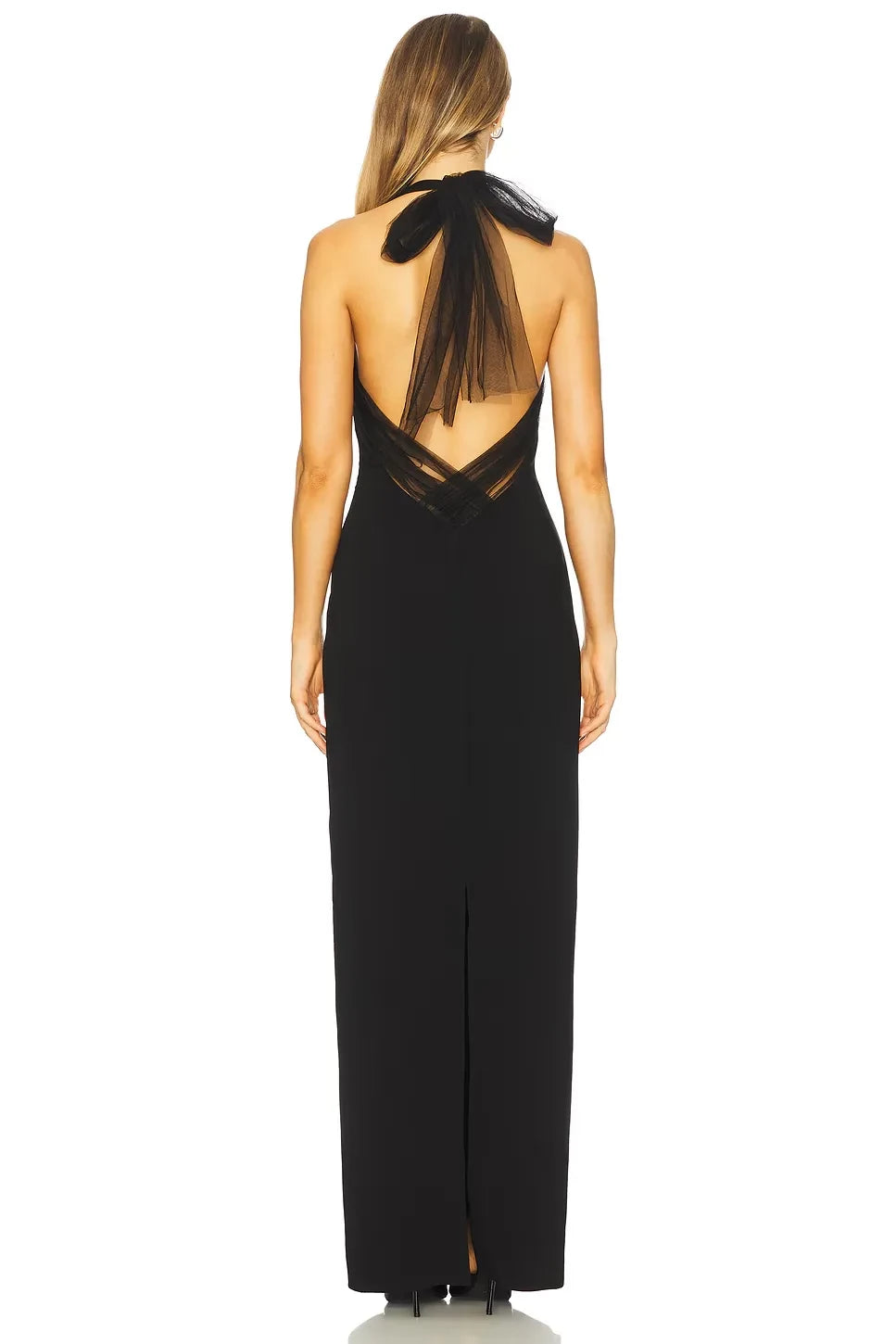 Alluring Sheath Halter Neck Sleeveless Bow Back Floor Length Evening Dress