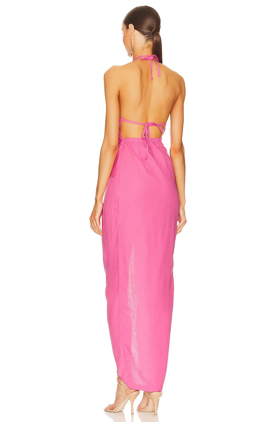 Alluring Sheath Halter Neck Sleeveless Knot Accent High Slit Evening Dress