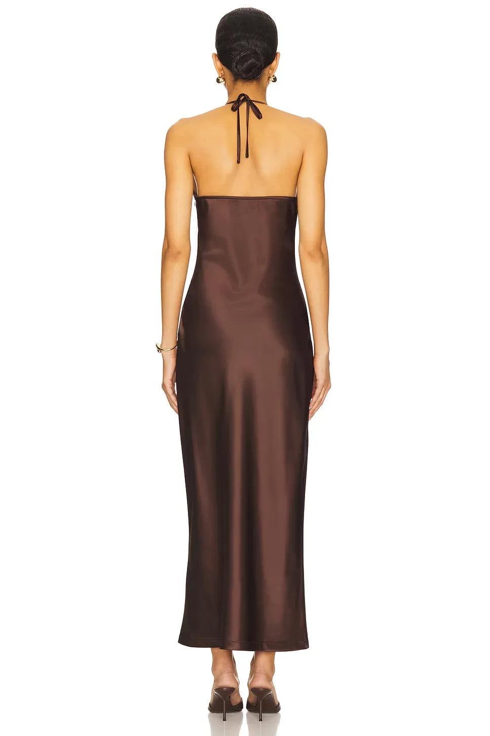 Alluring Sheath Halter Neck Sleeveless Lace Accent Tie Back Midi Evening Dress