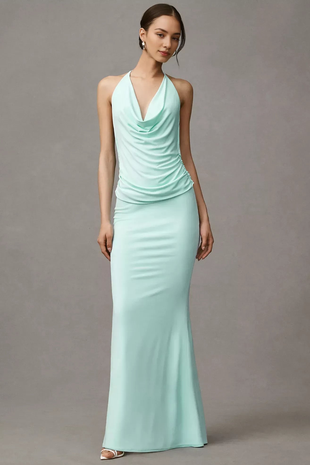 Alluring Sheath Halter Neck Sleeveless Open Back Floor Length Evening Dress