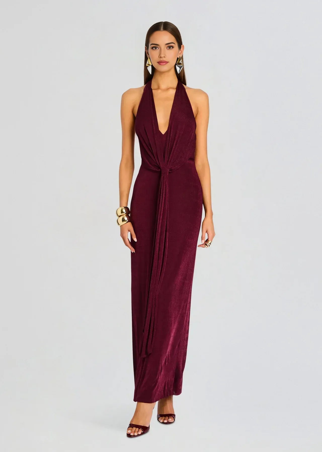 Alluring Sheath Halter Neck Sleeveless Open Back Floor Length Plus Size Evening Dress