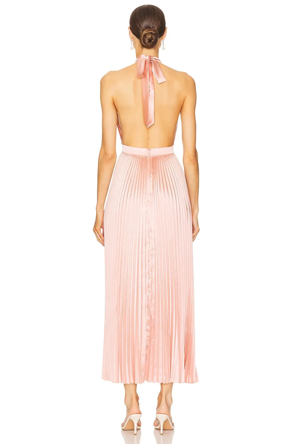 Alluring Sheath Halter Neck Sleeveless Pleated High Slit Evening Dress