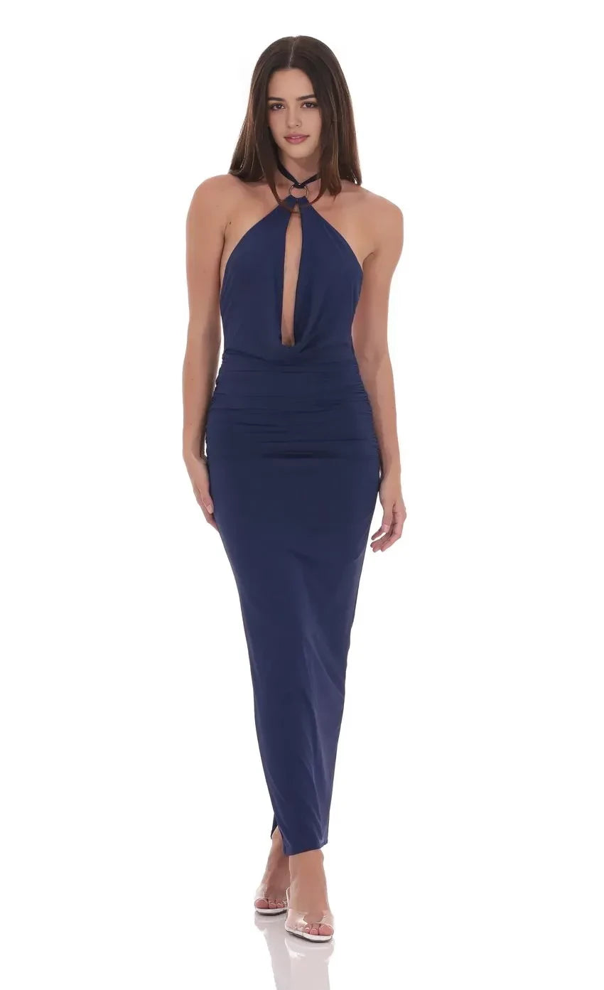 Alluring Sheath Halter Neck Sleeveless Tie Back Floor Length Evening Dress