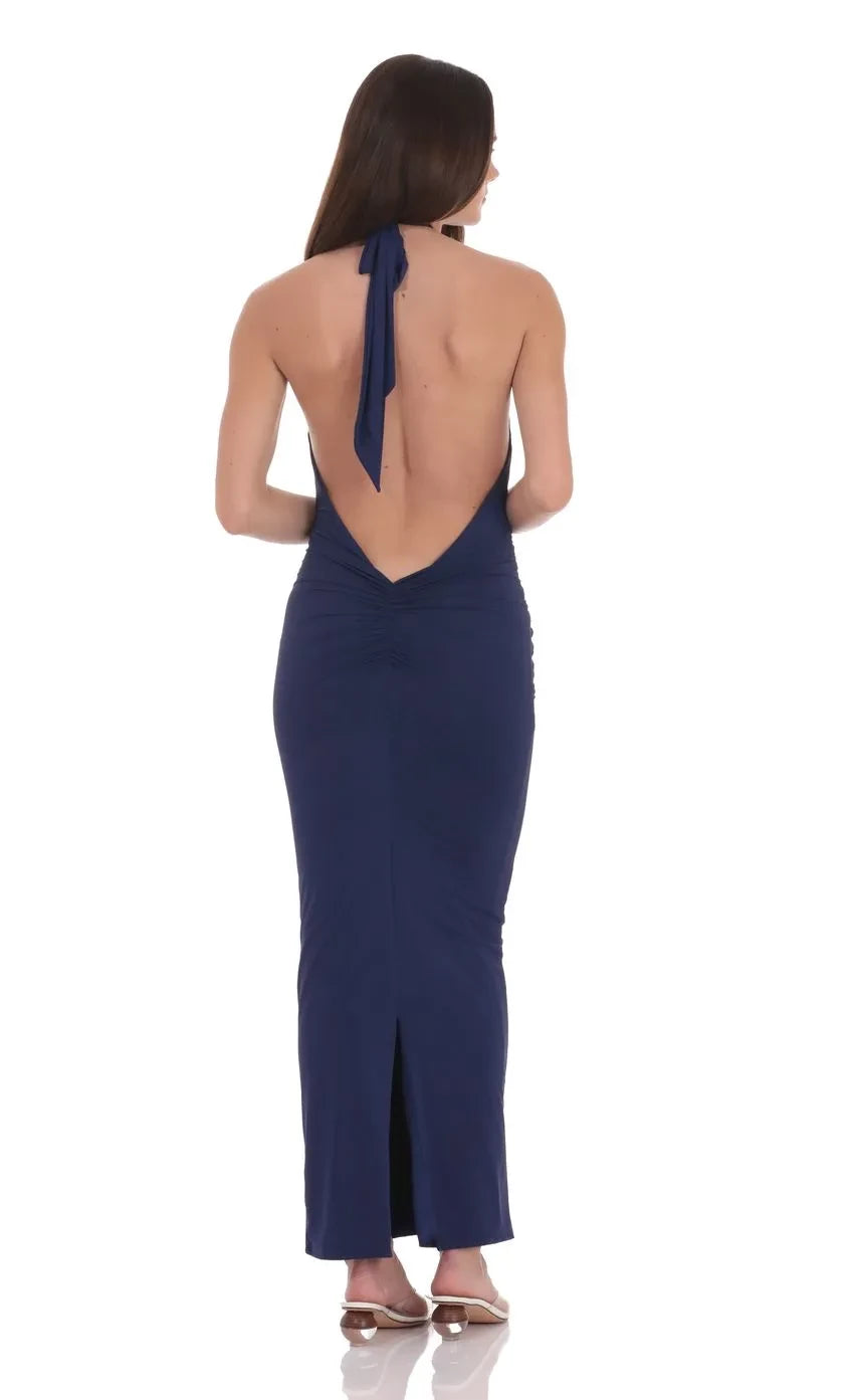 Alluring Sheath Halter Neck Sleeveless Tie Back Floor Length Evening Dress