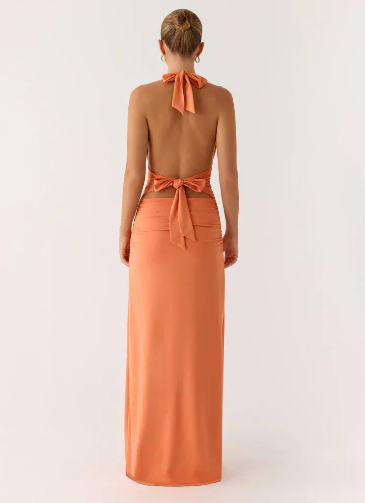 Alluring Sheath Halter Neck Sleeveless Tie Back Floor Length Plus Size Evening Dress