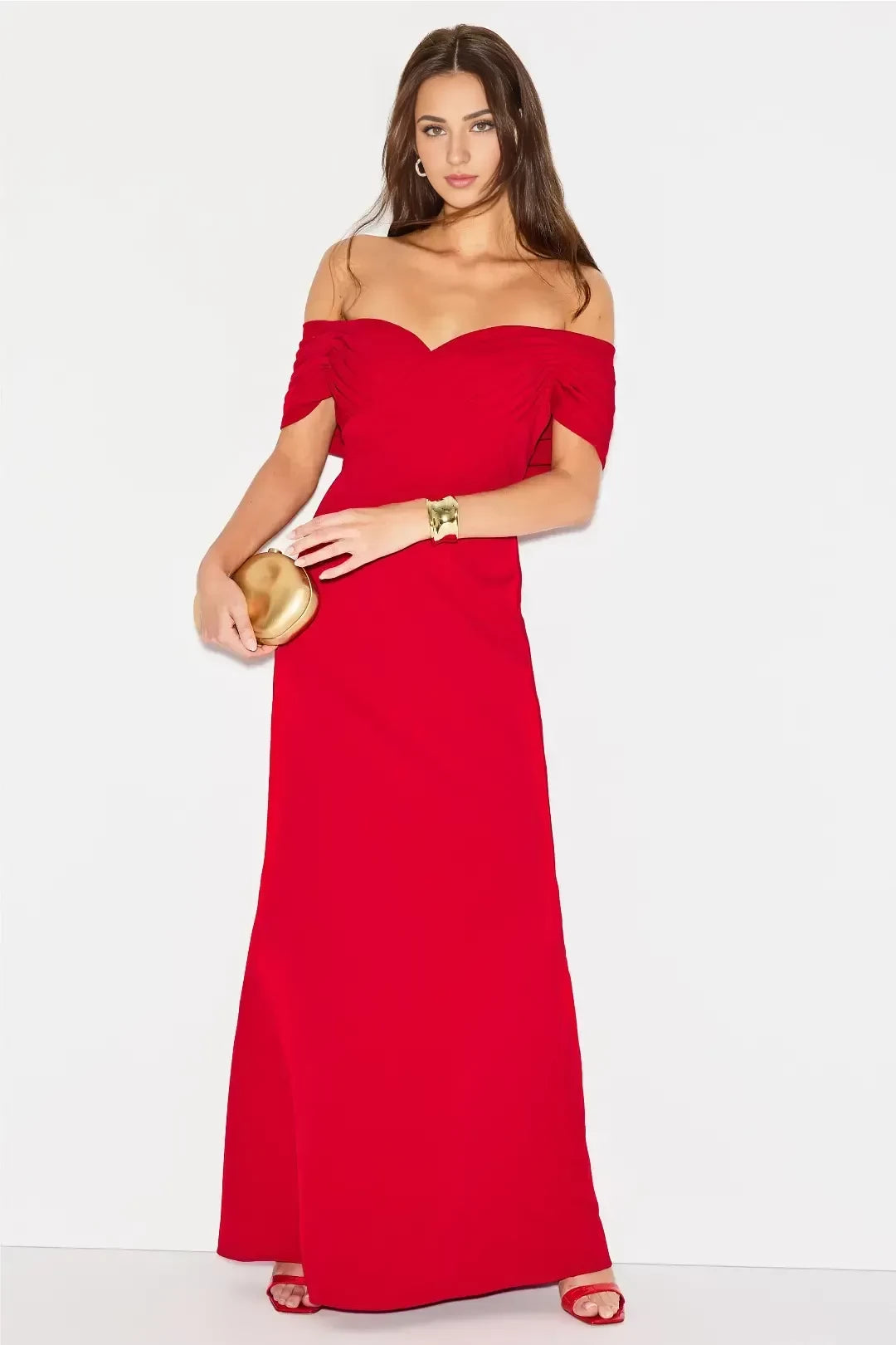 Alluring Sheath Off Shoulder Short Sleeve Ruched Bodice Side Slit Plus Size Floor Length Prom Dress