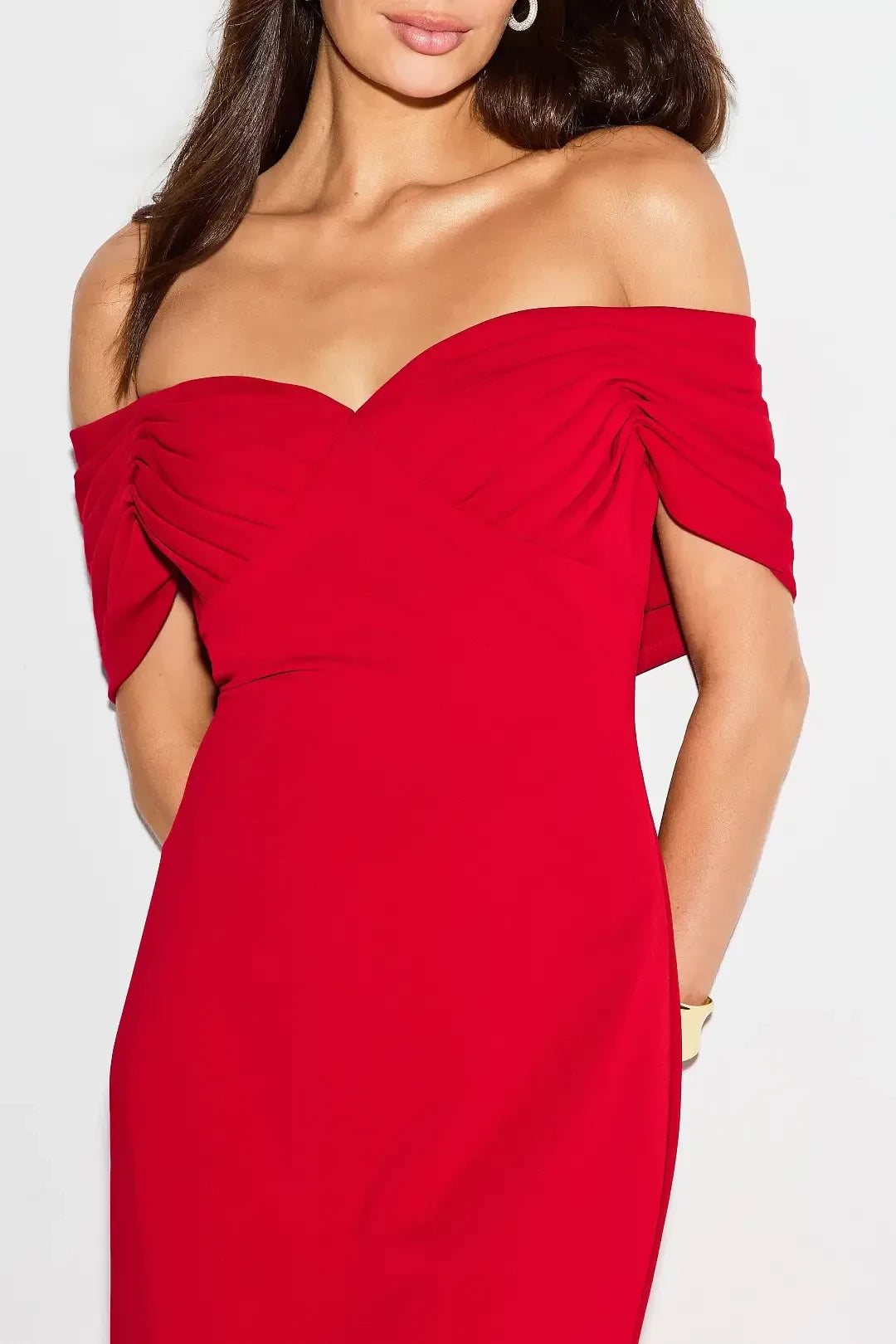 Alluring Sheath Off Shoulder Short Sleeve Ruched Bodice Side Slit Plus Size Floor Length Prom Dress