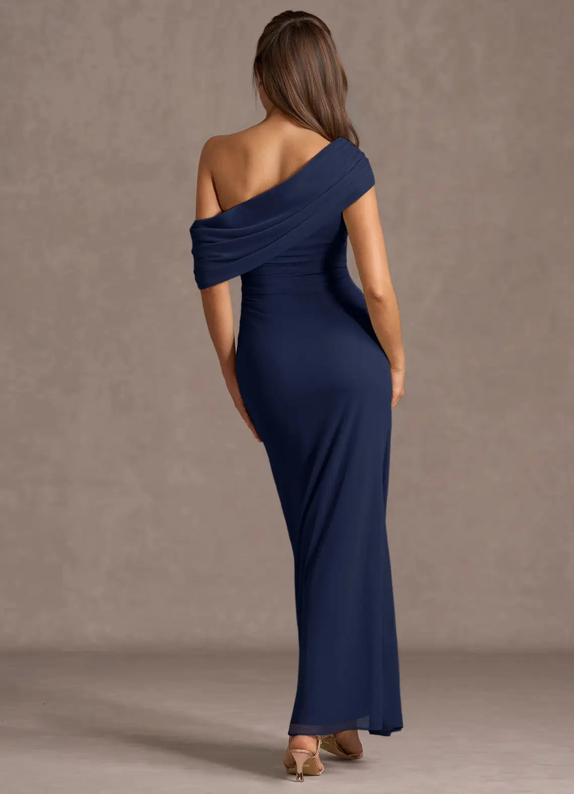 Alluring Sheath One Shoulder Drape Sleeve Open Back Floor Length Hot sale Prom Dress
