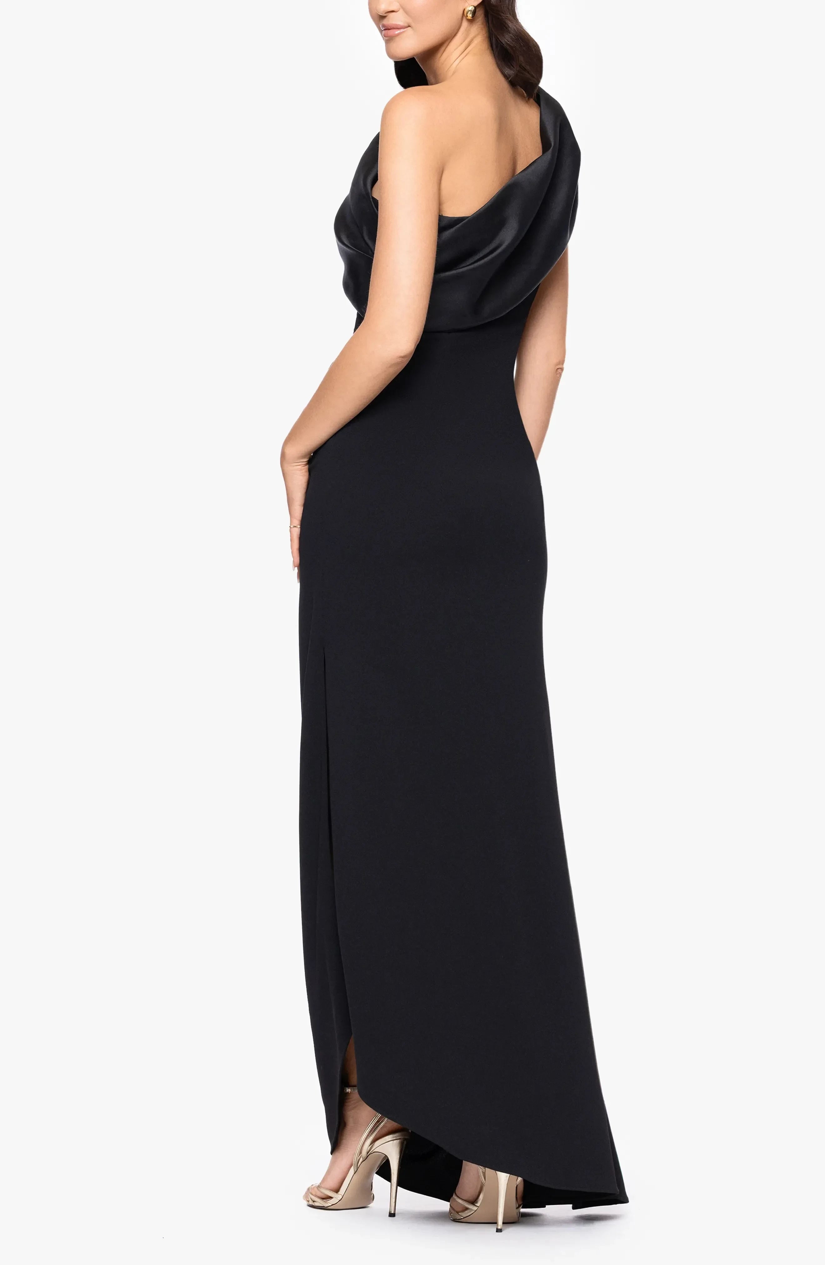 Alluring Sheath One Shoulder Draped Sleeveless Open Back Floor Length Evening Dress