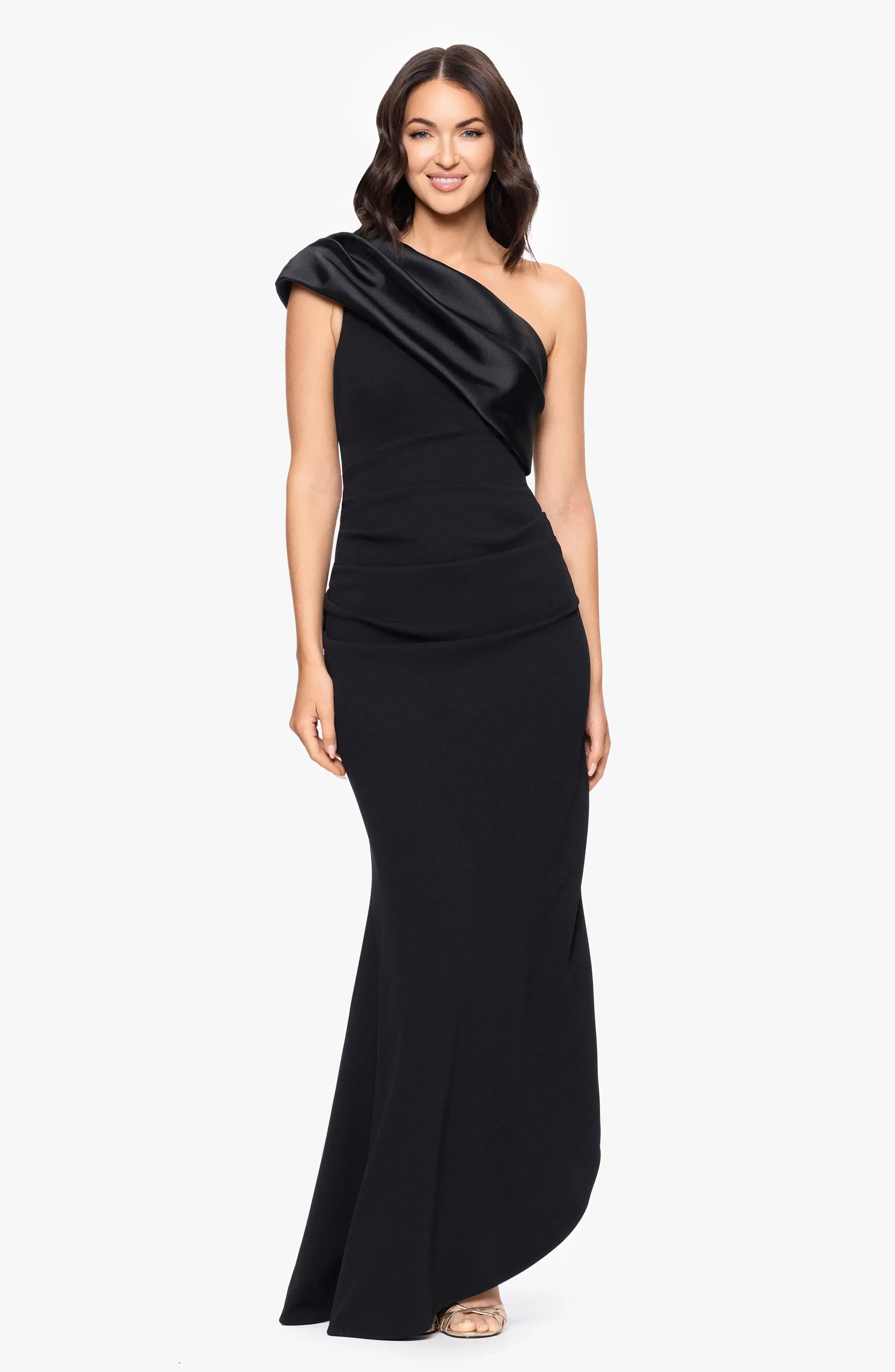 Alluring Sheath One Shoulder Draped Sleeveless Open Back Floor Length Evening Dress