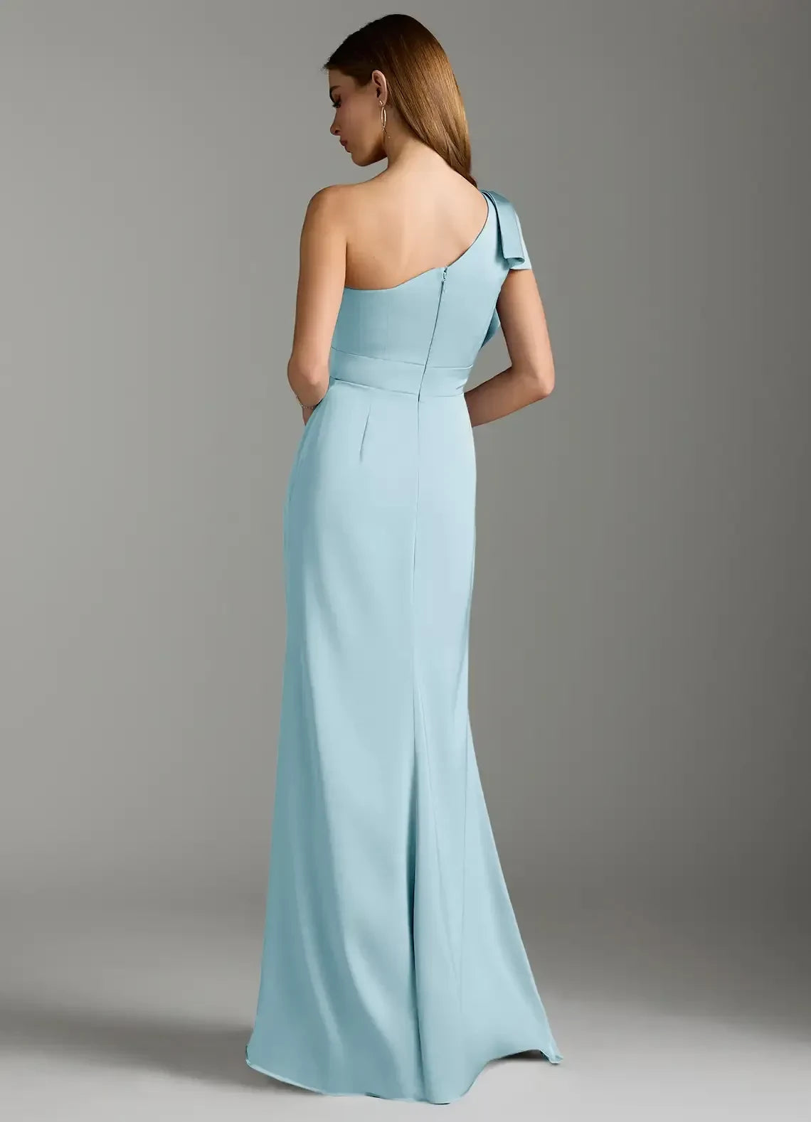 Alluring Sheath One Shoulder Ruffled Sleeve Zip Back Floor Length Bridesmaid Dress