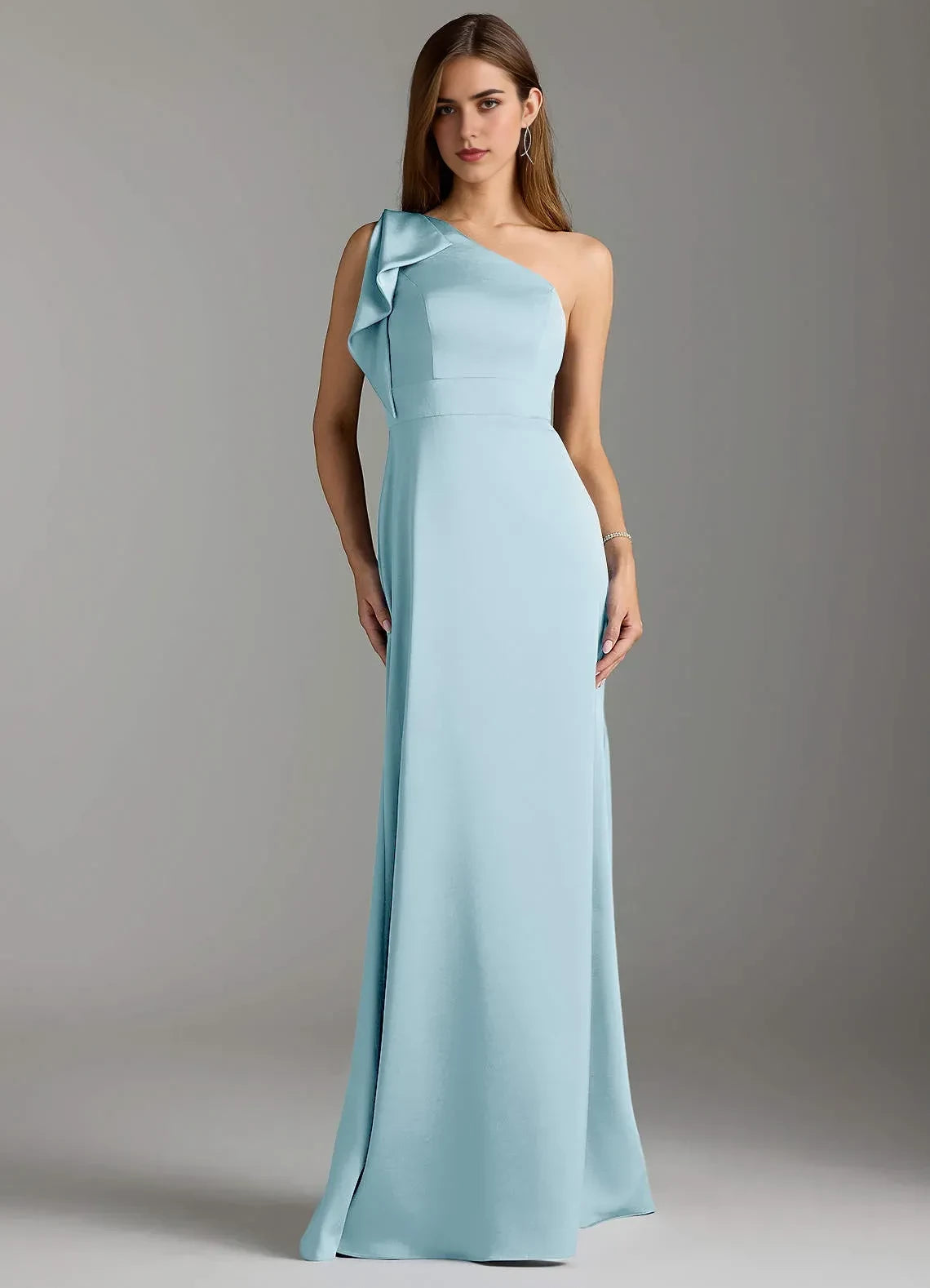 Alluring Sheath One Shoulder Ruffled Sleeve Zip Back Floor Length Bridesmaid Dress