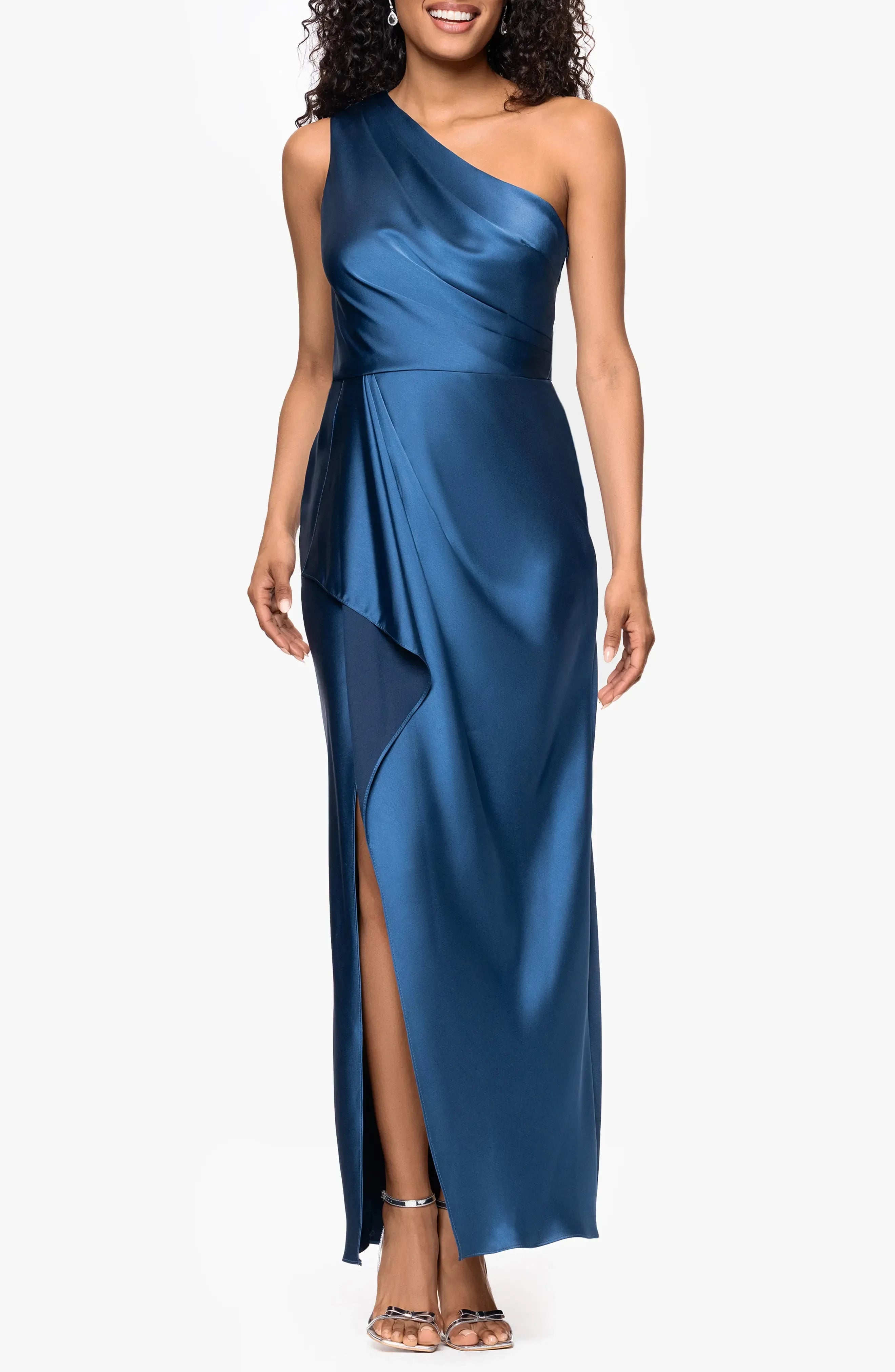 Alluring Sheath One Shoulder Sleeveless Ruched Back Floor Length Evening Dress