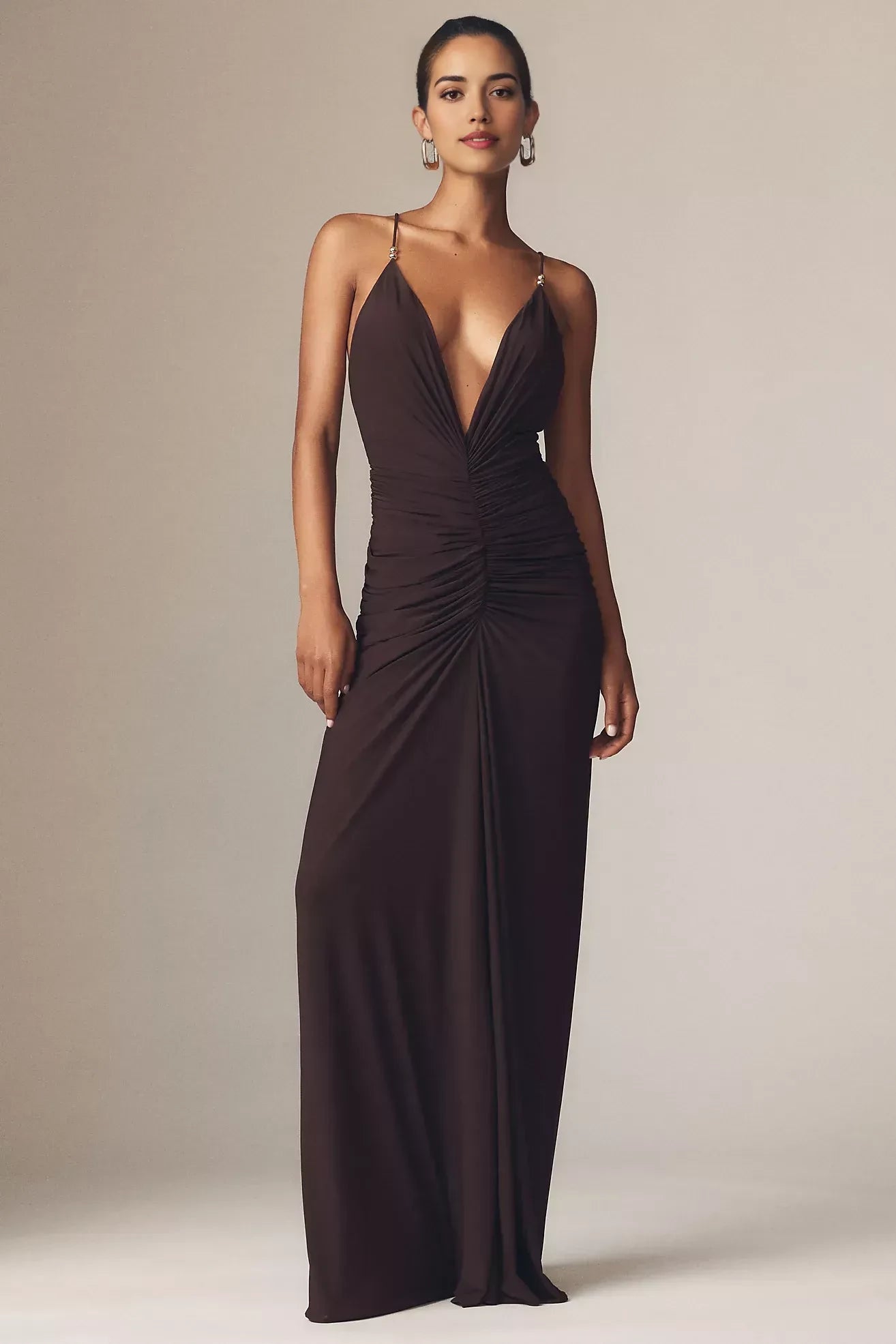 Alluring Sheath Plunge Neck Spaghetti Strap Open Back Floor Length Evening Dress