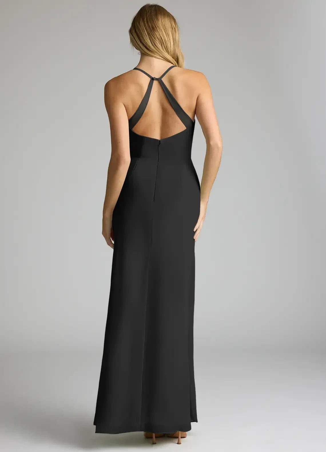 Alluring Sheath Plunging V Neck Sleeveless Criss Cross Back Floor Length Bridesmaid Dress