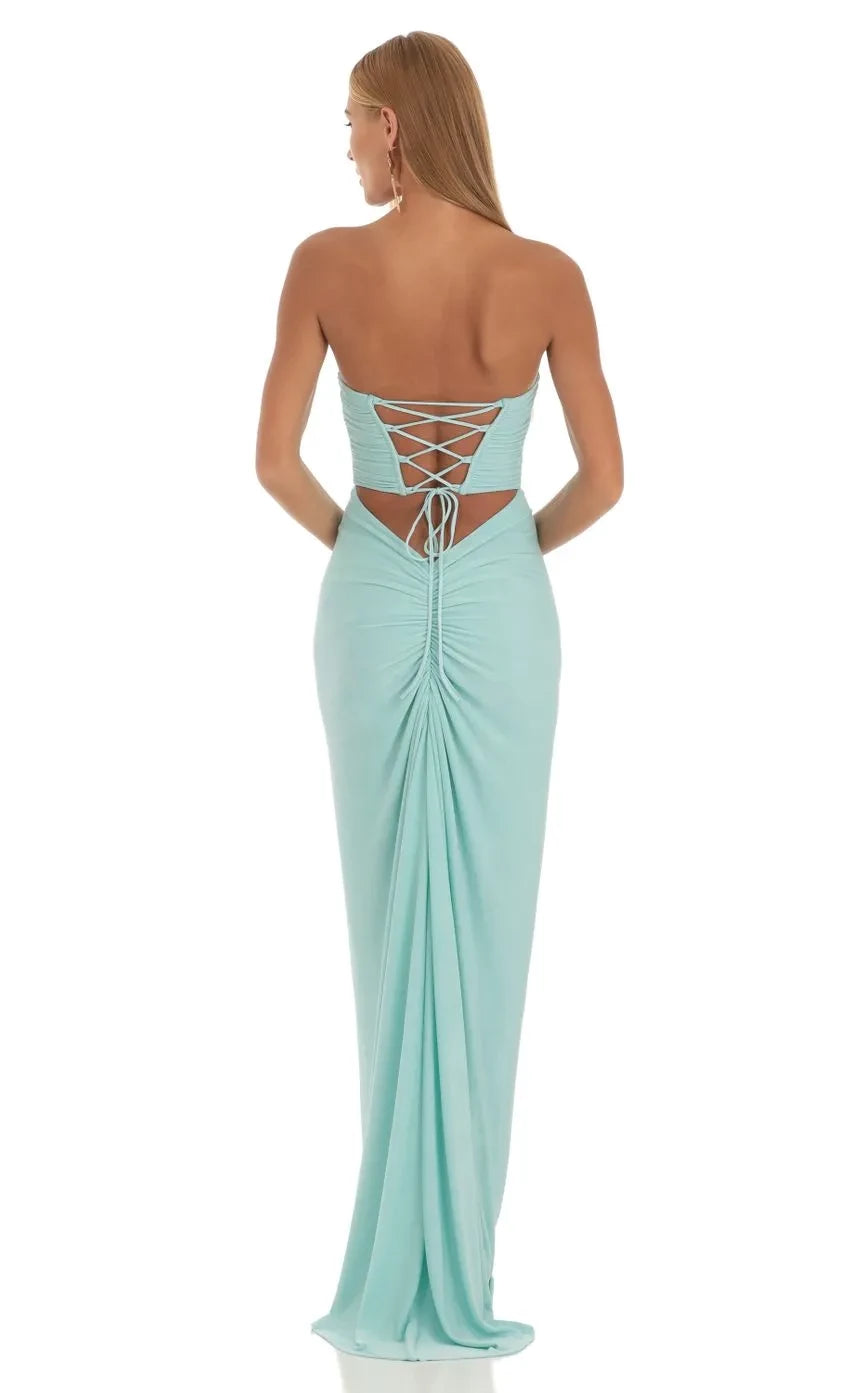 Alluring Sheath Strapless Sleeveless Lace Up Back Floor Length Evening Dress