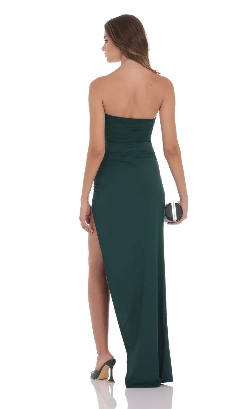 Alluring Sheath Strapless Sleeveless Open Back Floor Length Evening Dress