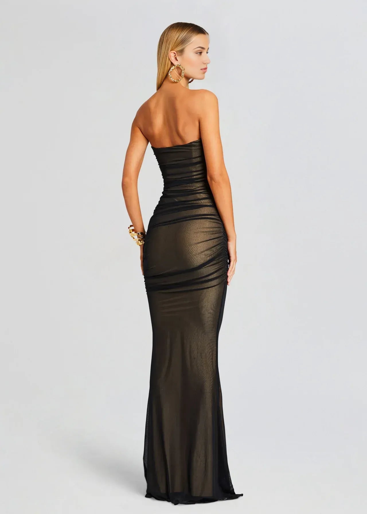 Alluring Sheath Strapless Sleeveless Ruched Back Floor Length Plus Size Prom Dress
