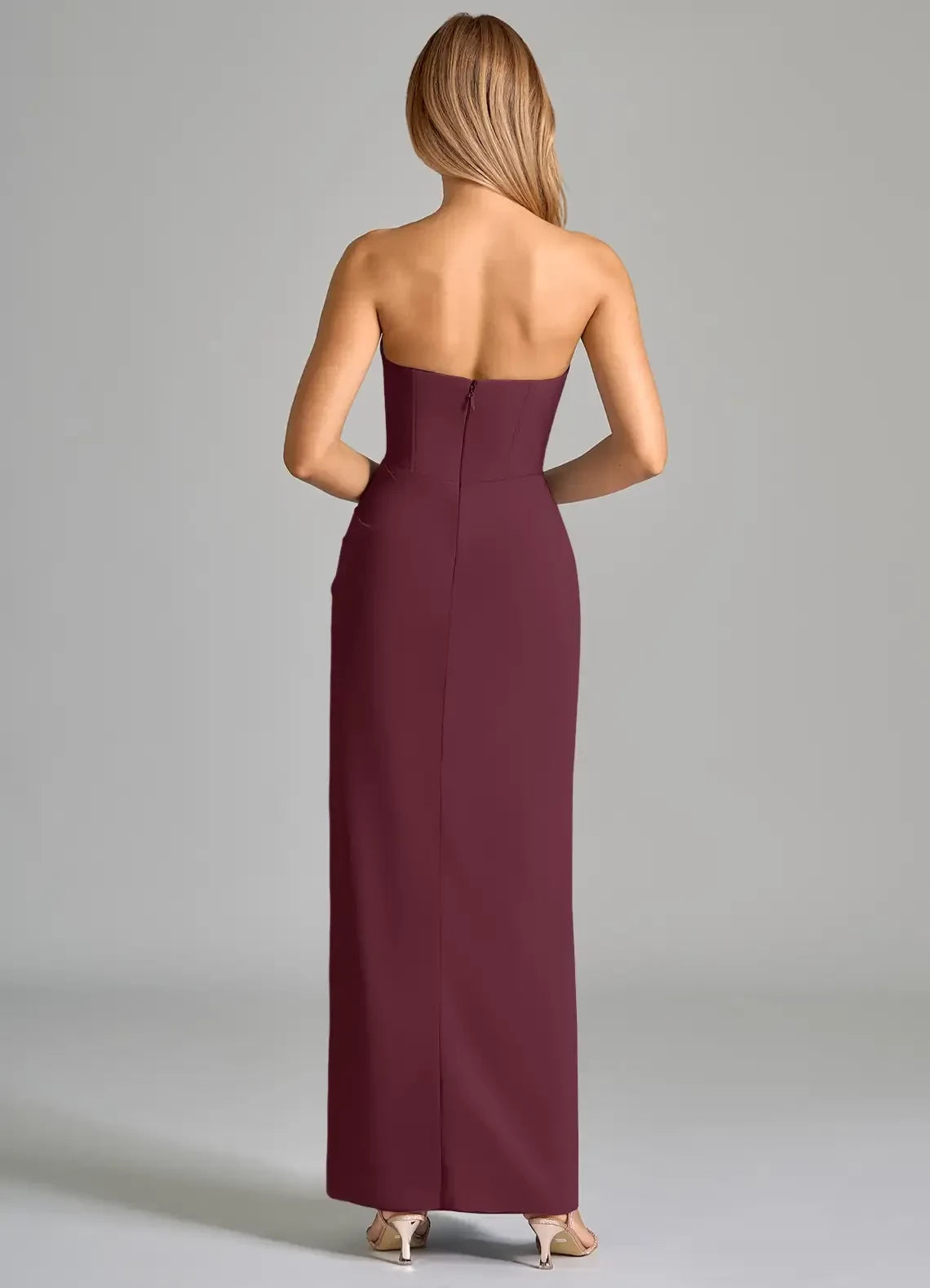 Alluring Sheath Strapless Sleeveless Zipper Back Floor Length Bridesmaid Dress