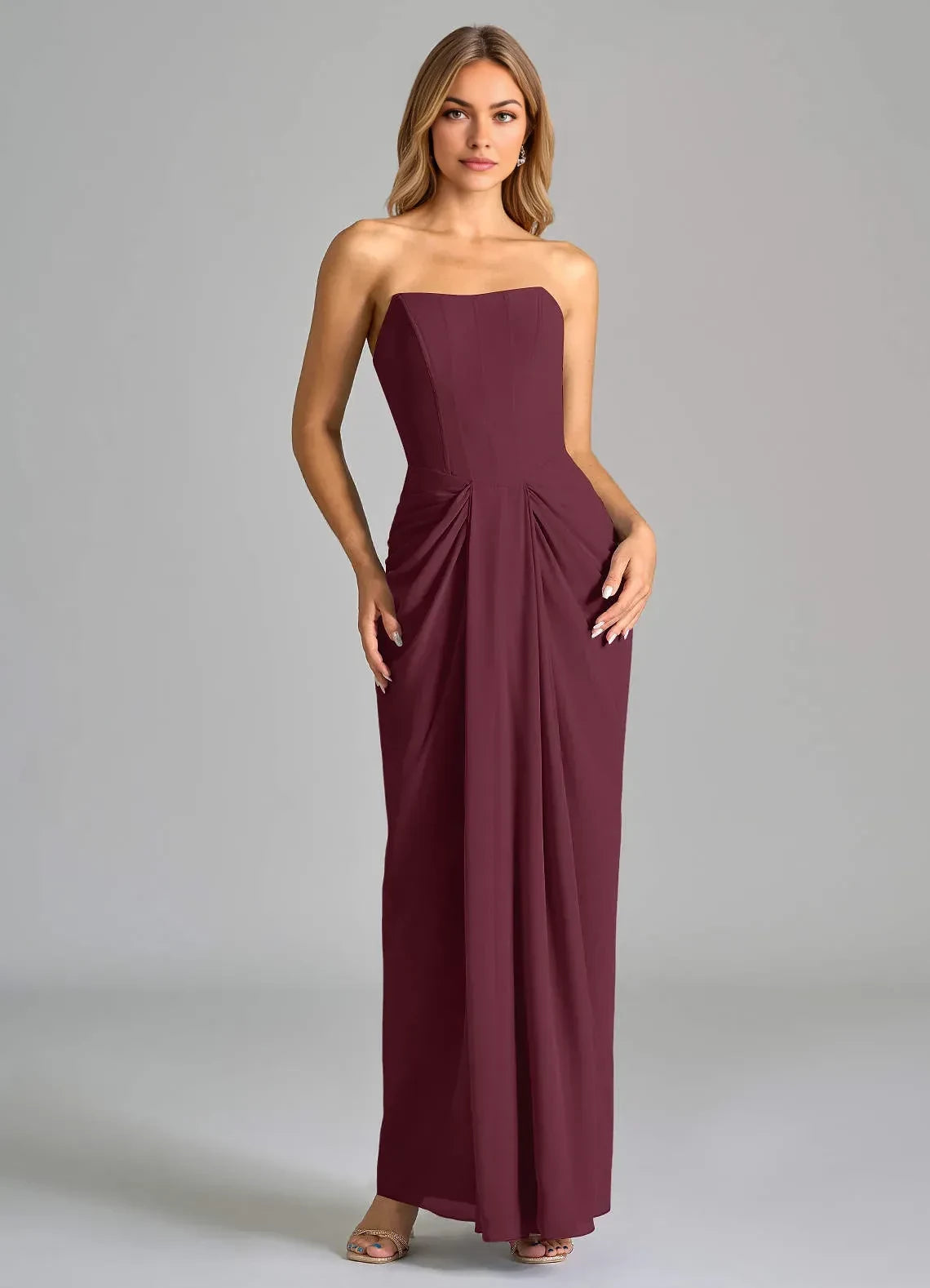 Alluring Sheath Strapless Sleeveless Zipper Back Floor Length Bridesmaid Dress